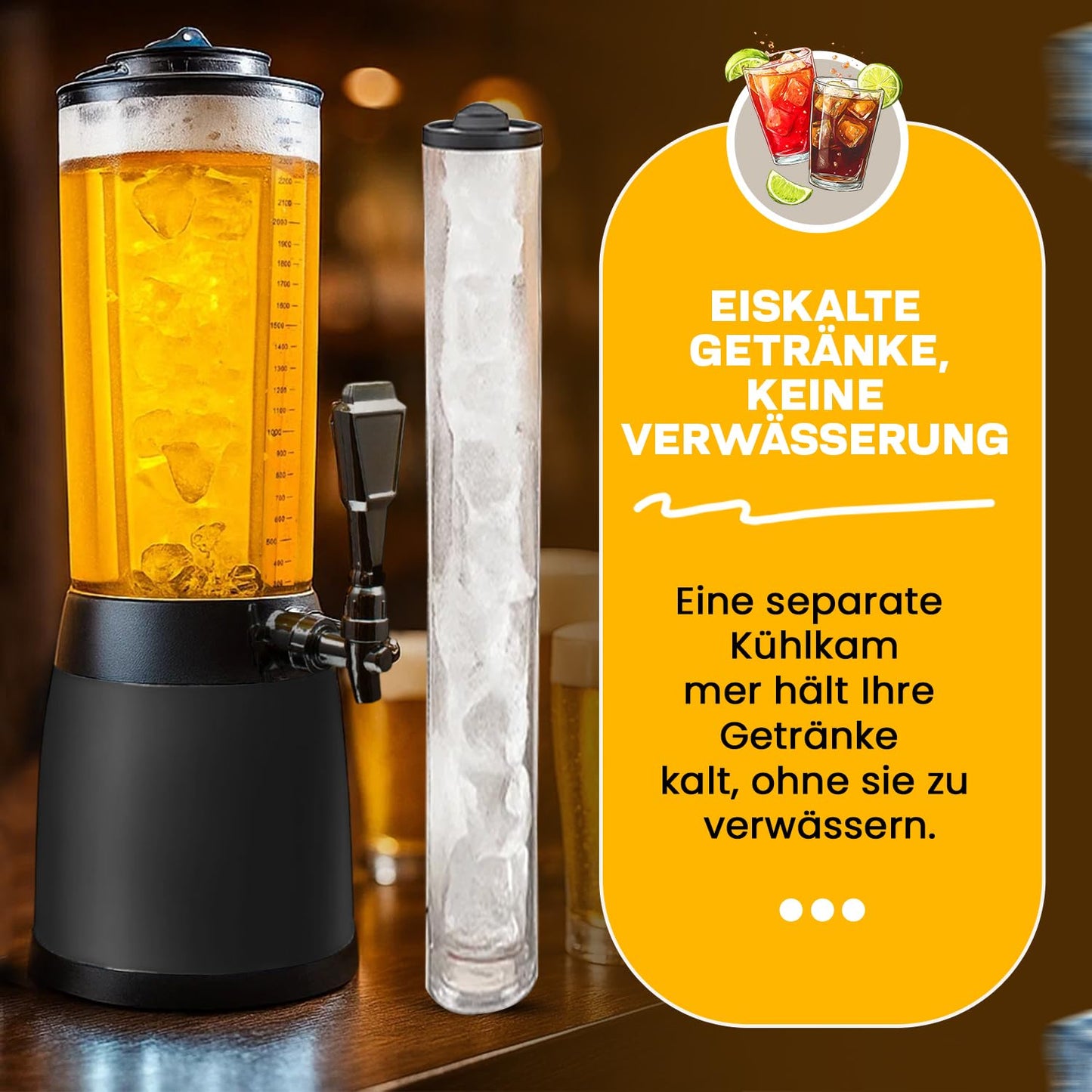 4.0L beer column tap tower cult beer tower drink column beverage dispenser beverage column with 1.3L ice cooling (black)