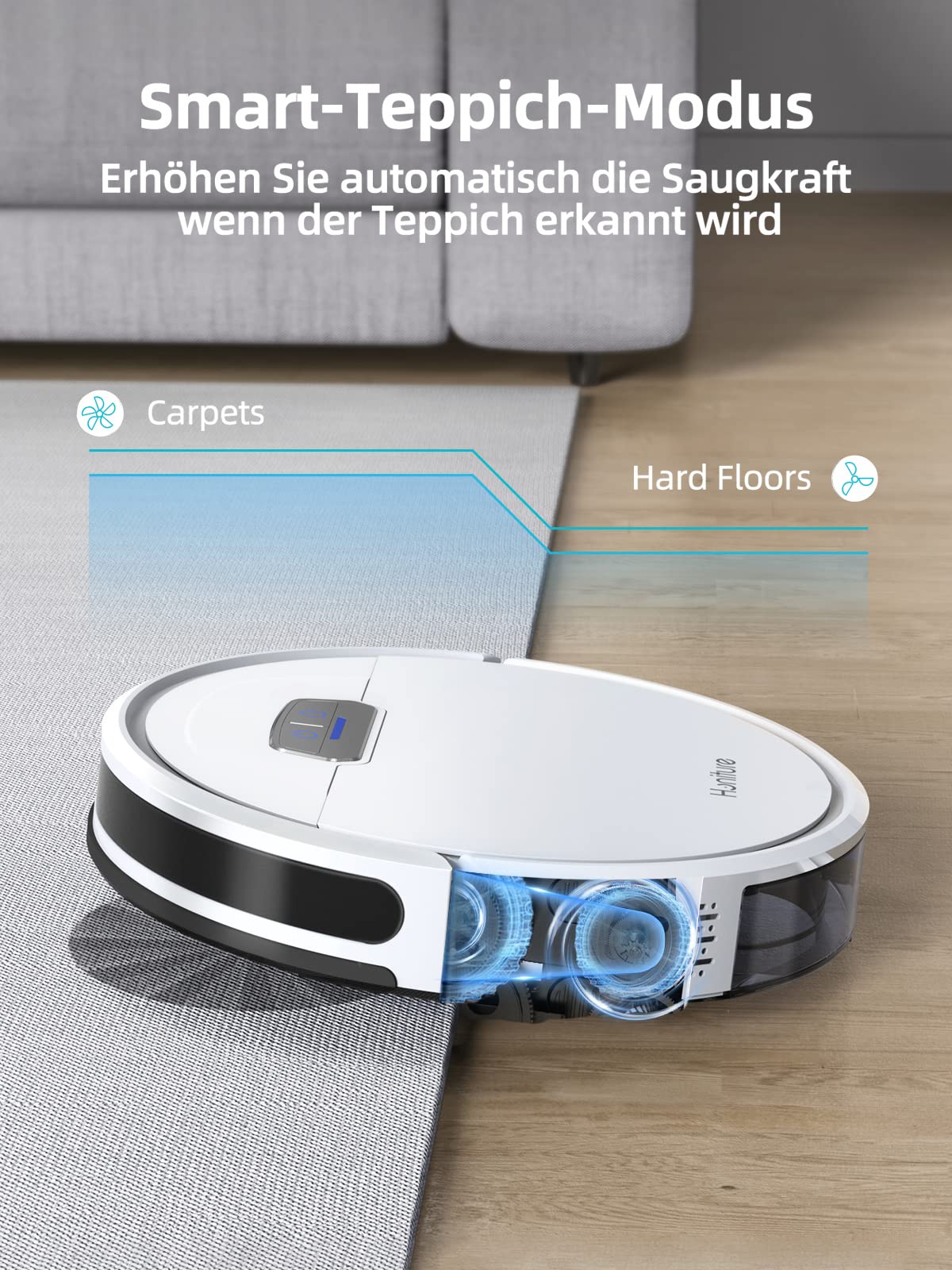 HONITURE G20 Robot Vacuum Cleaner with Mop Function, 4000Pa Suction, Sweep, Suck, and Mop 3 in 1 Robot Vacuum, Ideal for Pet Hair, Carpets, Hard Floors, Voice, Remote Control, White, L