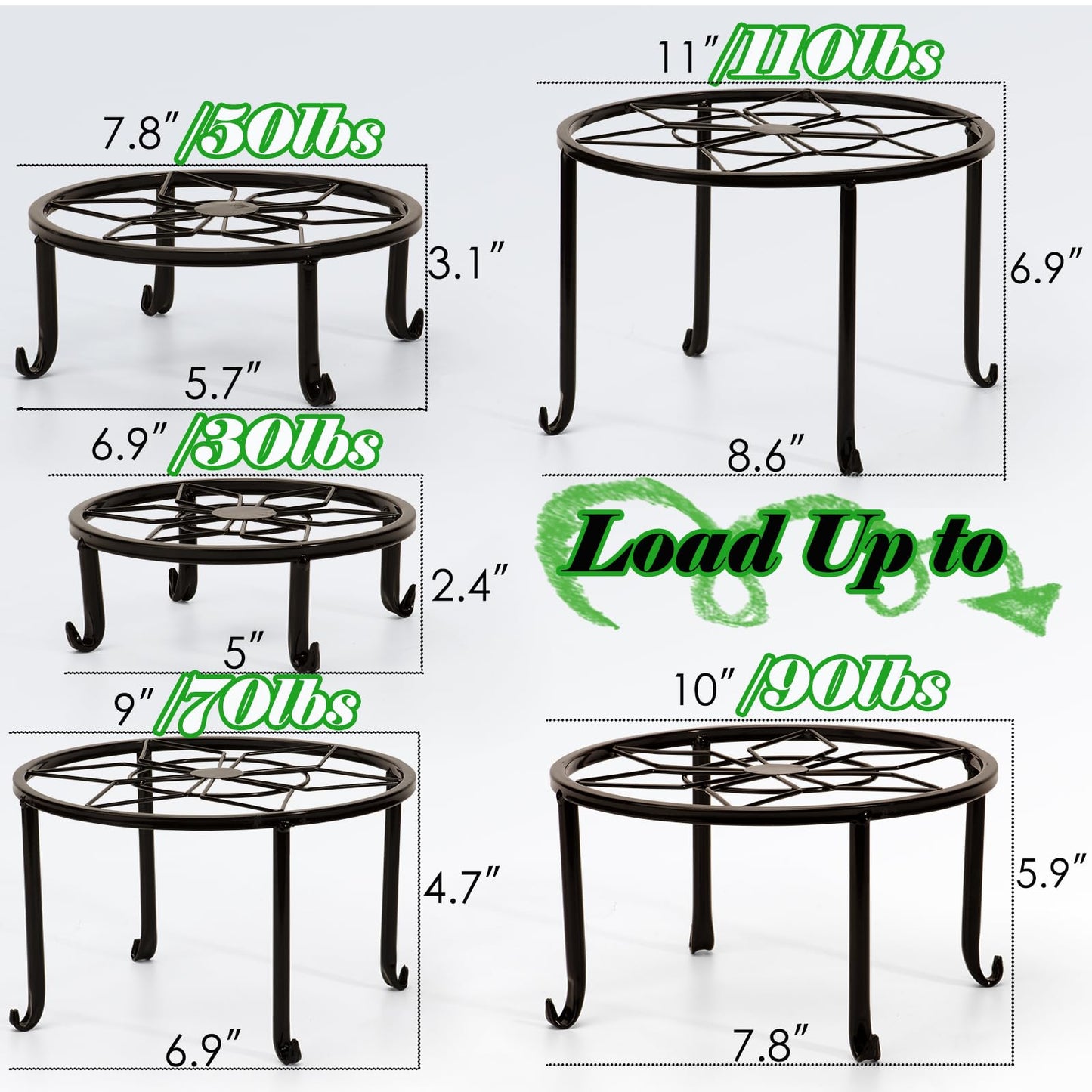 Santentre 5 Pack Plant Stand, Heavy Duty Plant Shelf, Black Metal Flower Stand Indoor Outdoor, Rustproof Iron Plant Stand Flower Bench for Indoor Multiple Plant Display Decor.