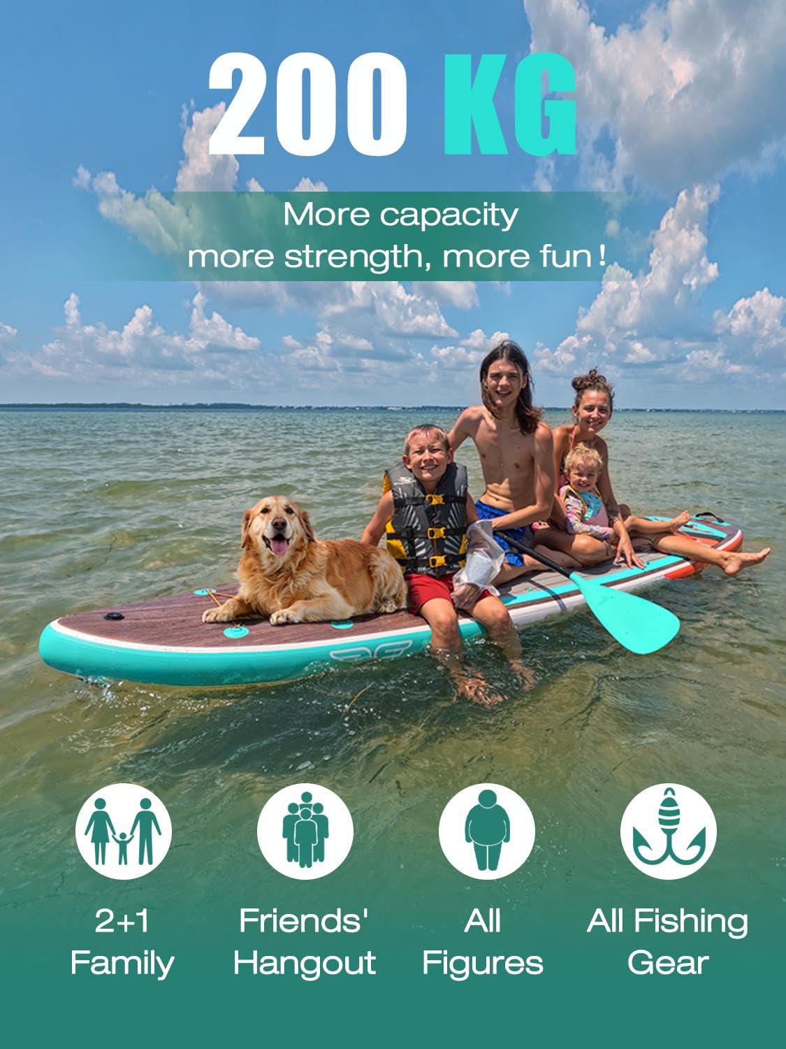 Niphean (Extra Large) Stand Up Paddling Board, SUP for 2+1 persons/families, SUP board with beginner-friendly balance wings, waterproof phone case, Stand Up Paddle Board for Adults, gift ideas