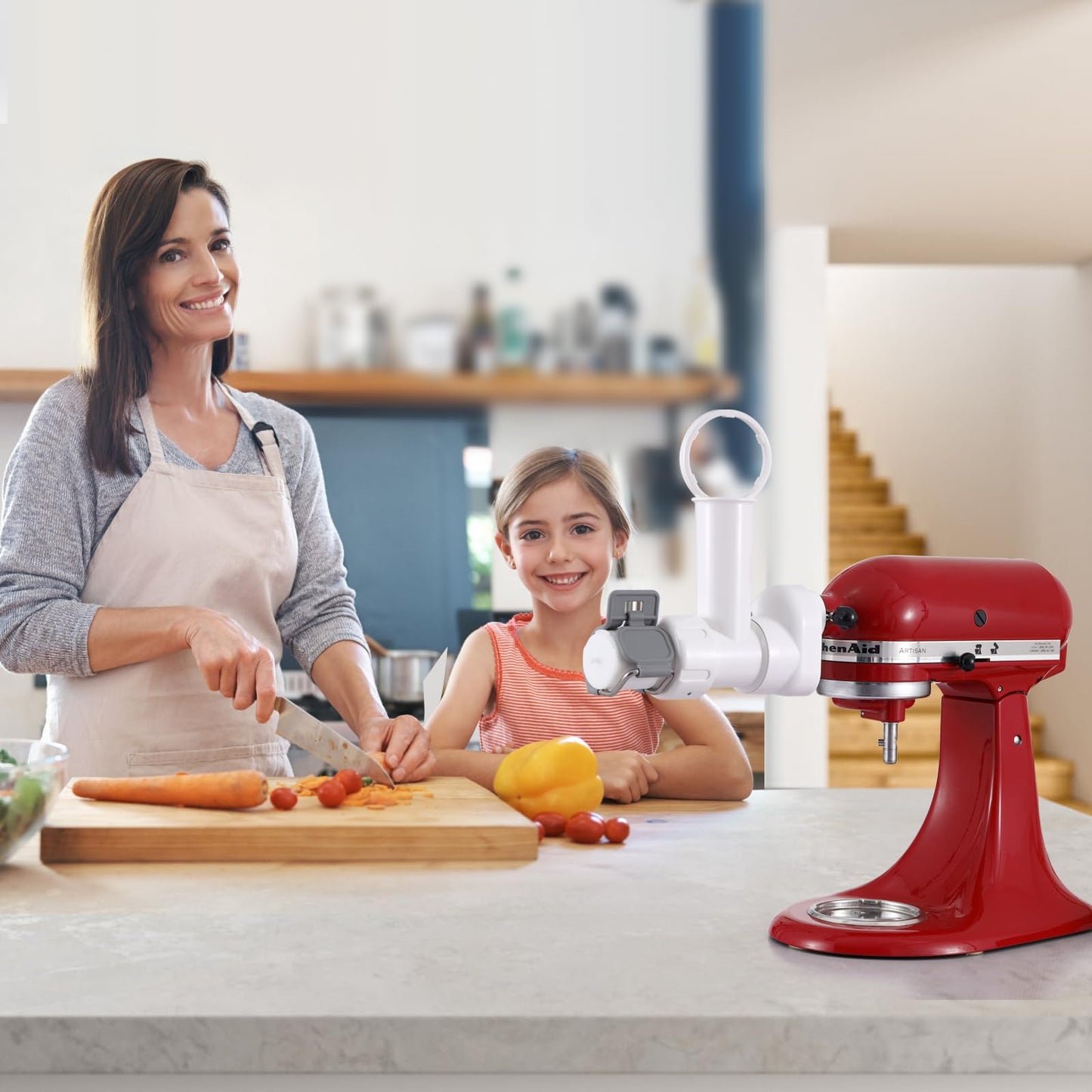Pasta Maker Attachment for KitchenAid Stand Mixer, 6 different shapes of pasta output, durable pasta press attachments and cleaning brush, White.
