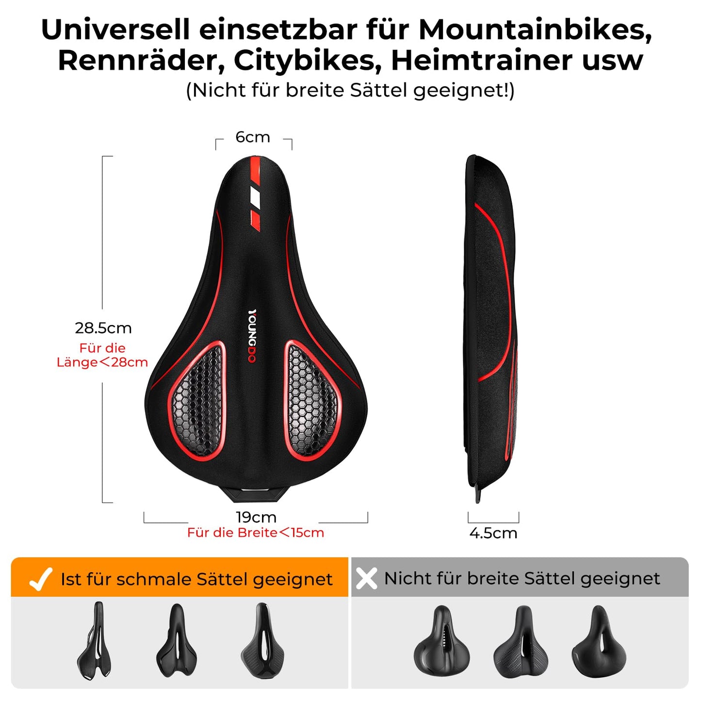 YOUNGDO Bike Saddle Cover, Ergonomic Gel Seat Cover, Bicycle Seat Padding, Soft and Comfortable, with Rain Cover, for Men & Women