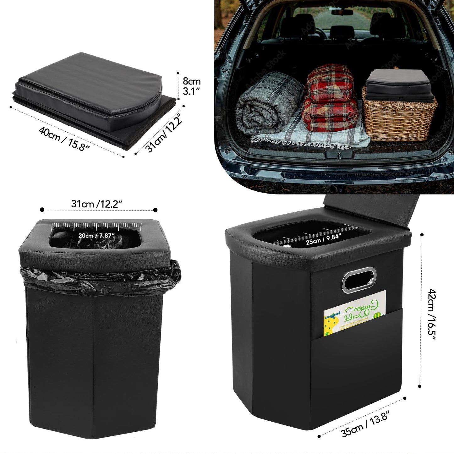 EASTSTORM Foldable camping toilet, 42 cm seat height like at home, emergency toilet for adults & children, garden, fishing, tent, bedroom, road trips, beach. Weight capacity 200 kg.