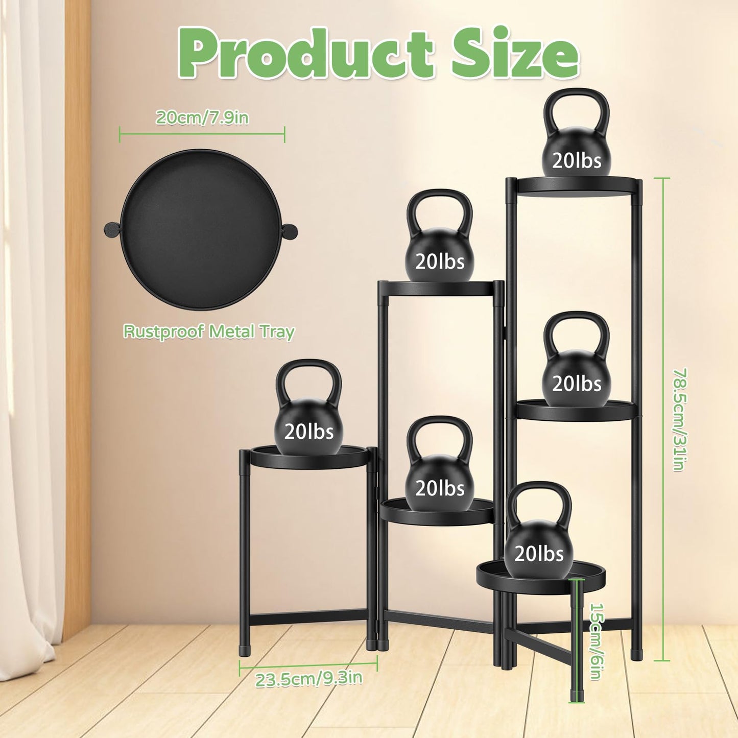 JC-Houser 6-Tier Plant Stand Flower Stand Metal, Plant Rack Flower Shelf Corner Indoor Outdoor, Foldable Flower Ladder Plant Stairs Plant Stand for Garden Balcony Living Room (Black)