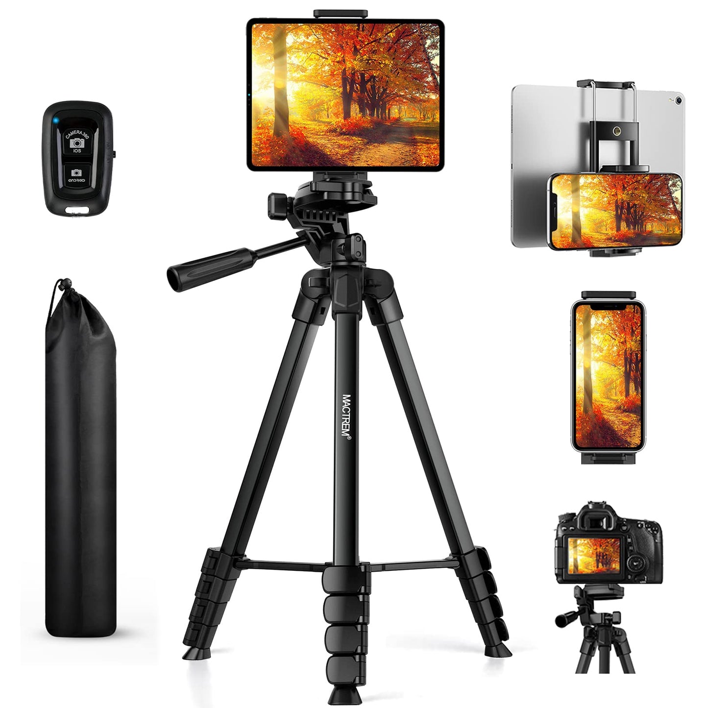 Mobile Tripod, Upgrade 172cm/67inch Camera Tripod for Smartphone iPad with Phone Holder and Remote Control, Lightweight Tripod Stand for iPhone/Samsung/Huawei/Ringlight