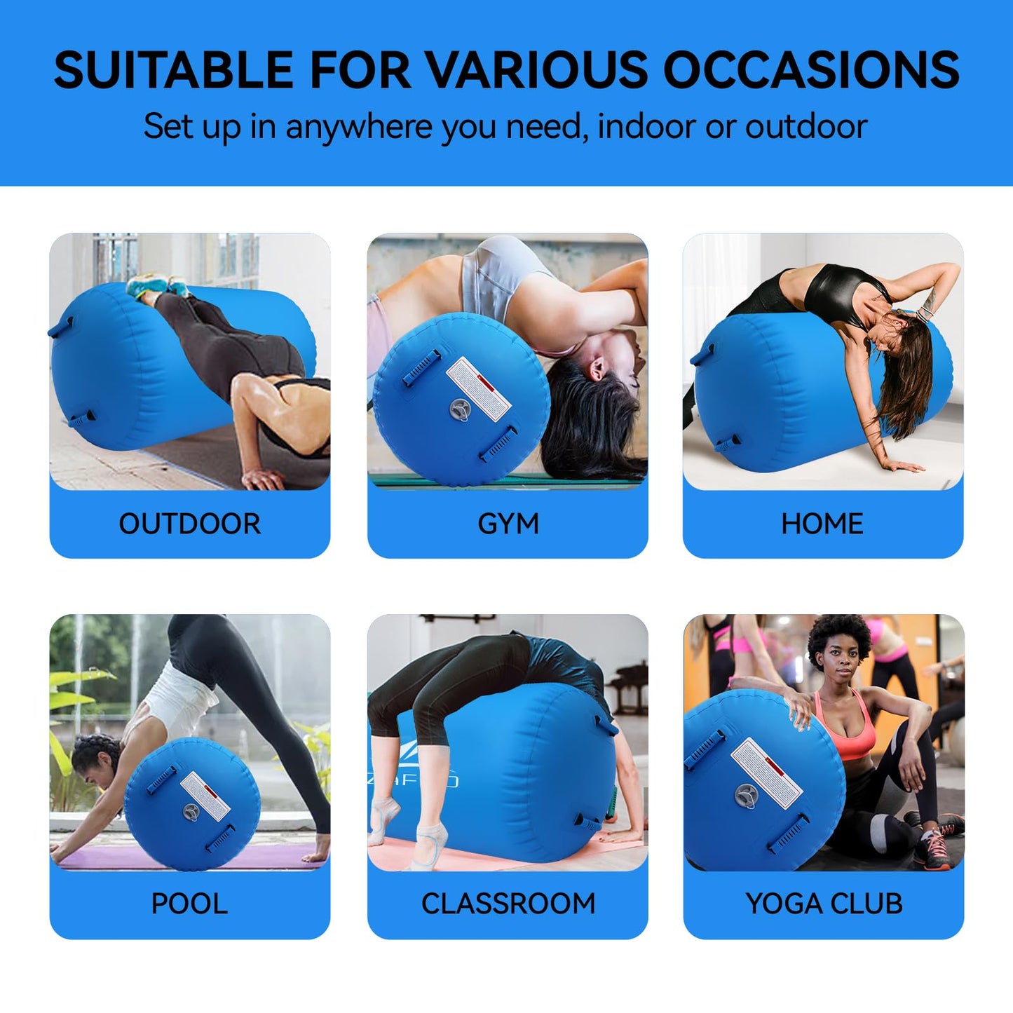 Air Roll Gymnastics, Inflatable Air Barrel Gymnastics Yoga Roller with Air Pump Tumbling Mats Training Mat Gymnastics Fitness Roller
