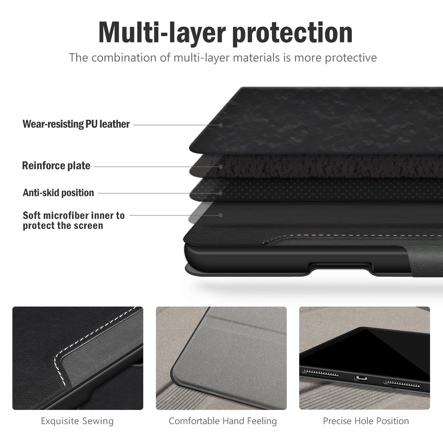 Antbox case for iPad Pro 13 inch case M4 2024 with pen holder Pencil holder Auto sleep/wake function PU leather case protective cover (black)