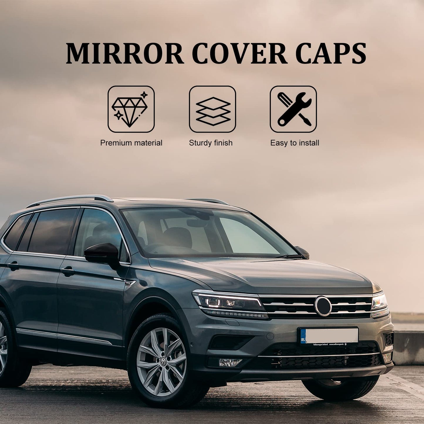 1 Pair Car Mirror Caps Outside Mirror Replacement for VW Tiguan MK2 2017-2020, Mirror Covers Rear View Mirror Covers Side Mirror Covers, Mirror Housings Glossy Mirror Caps