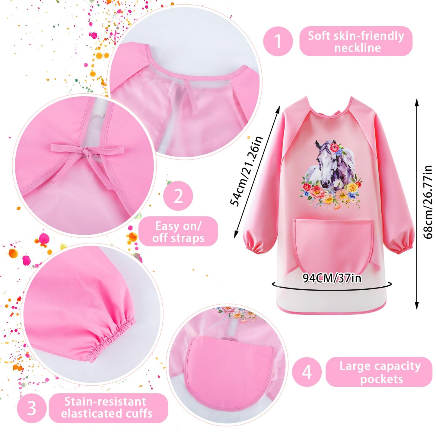 Tutukyle Kids Apron - Waterproof Art Smock for 1st Grade School, Children's Apron for ages 6 and up, Kids Apron with Pockets, Painter's Smock for Crafting, Painting, Cooking.