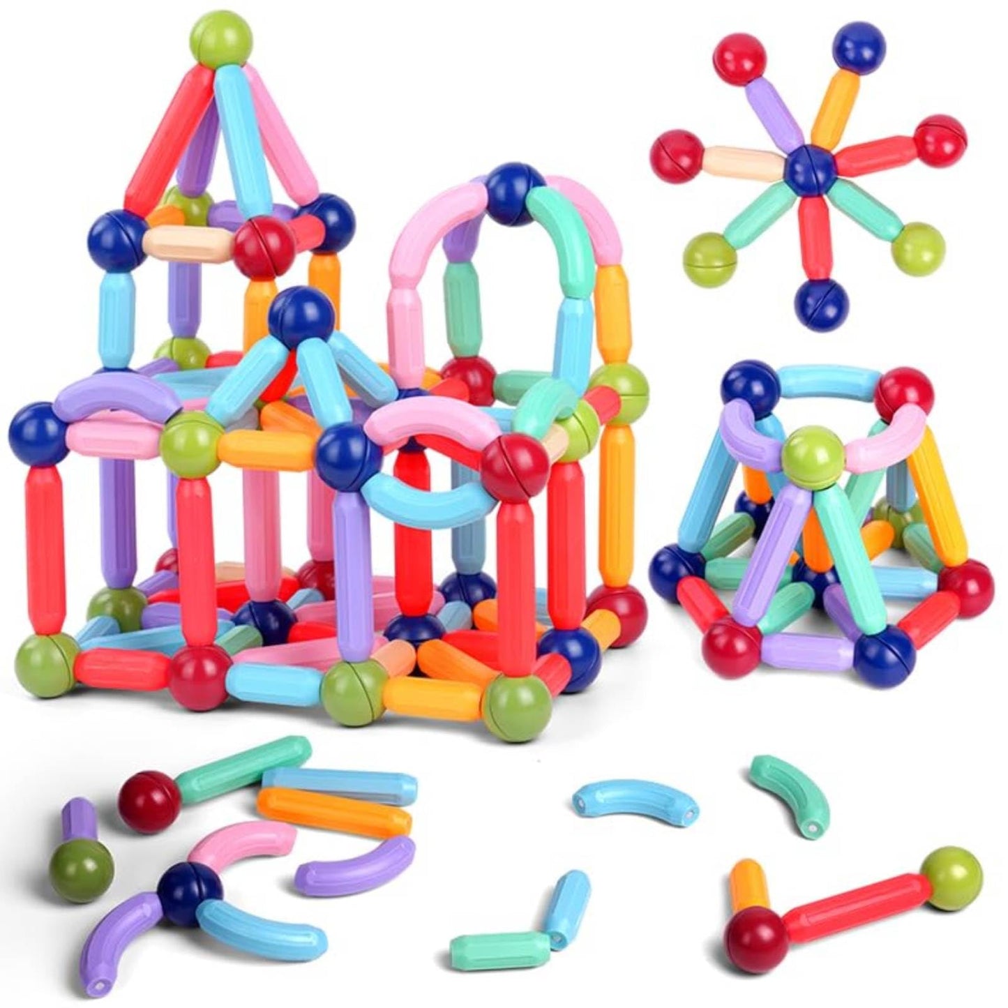 OSDUE 136 Pieces Magnetic Building Sticks Set, Magnetic Building Blocks, Magnet Toy Magnets Kids, Montessori Toy, Christmas Birthday Gift for 3 4 5 6 7 8 Years Old Boys Girls (Color)