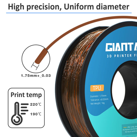 GIANTARM TPU filament 1.75mm for 3D printers 1kg, Transparent Brown