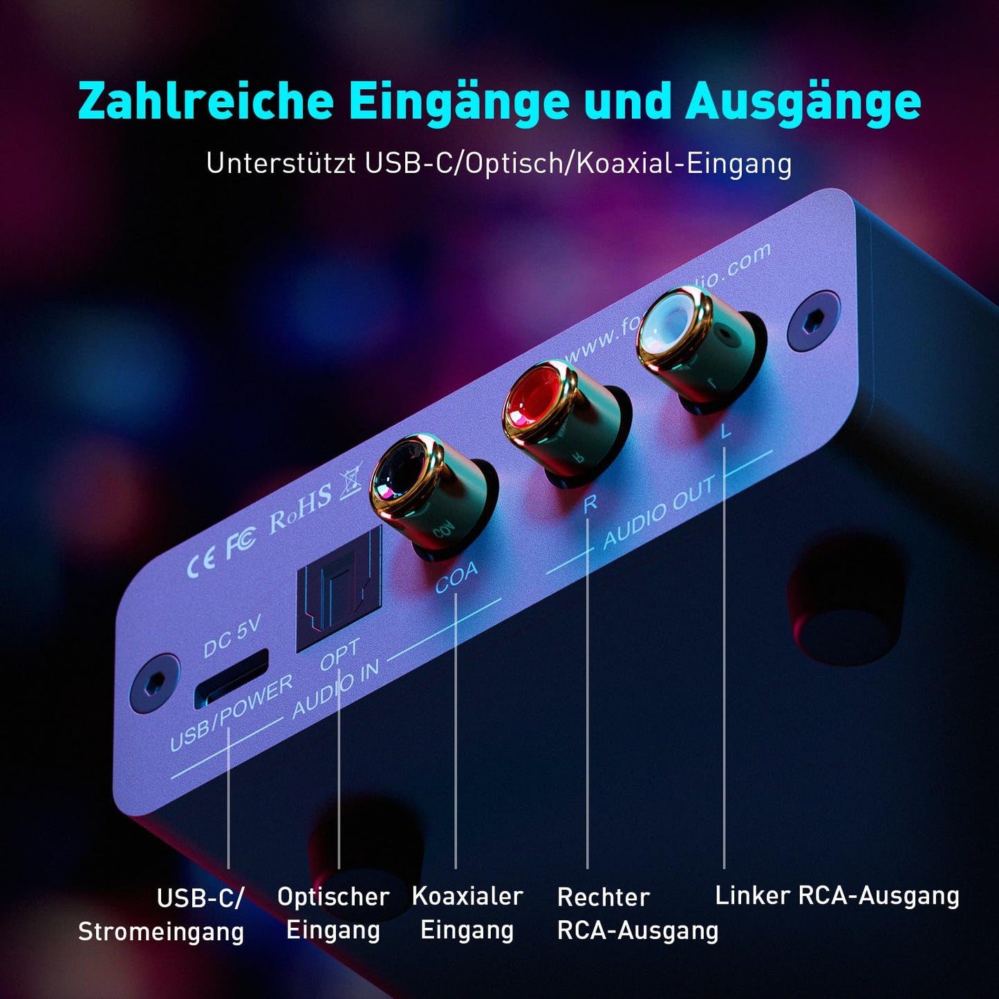 Fosi Audio K5 Pro headphone amplifier, USB C DAC headphone amplifier HiFi, USB/Optical/Coaxial/Microphone inputs to 3.5mm AUX/RCA output, Gaming DAC AMP Hi-Res for PS5/PC/MAC/Active Speakers.