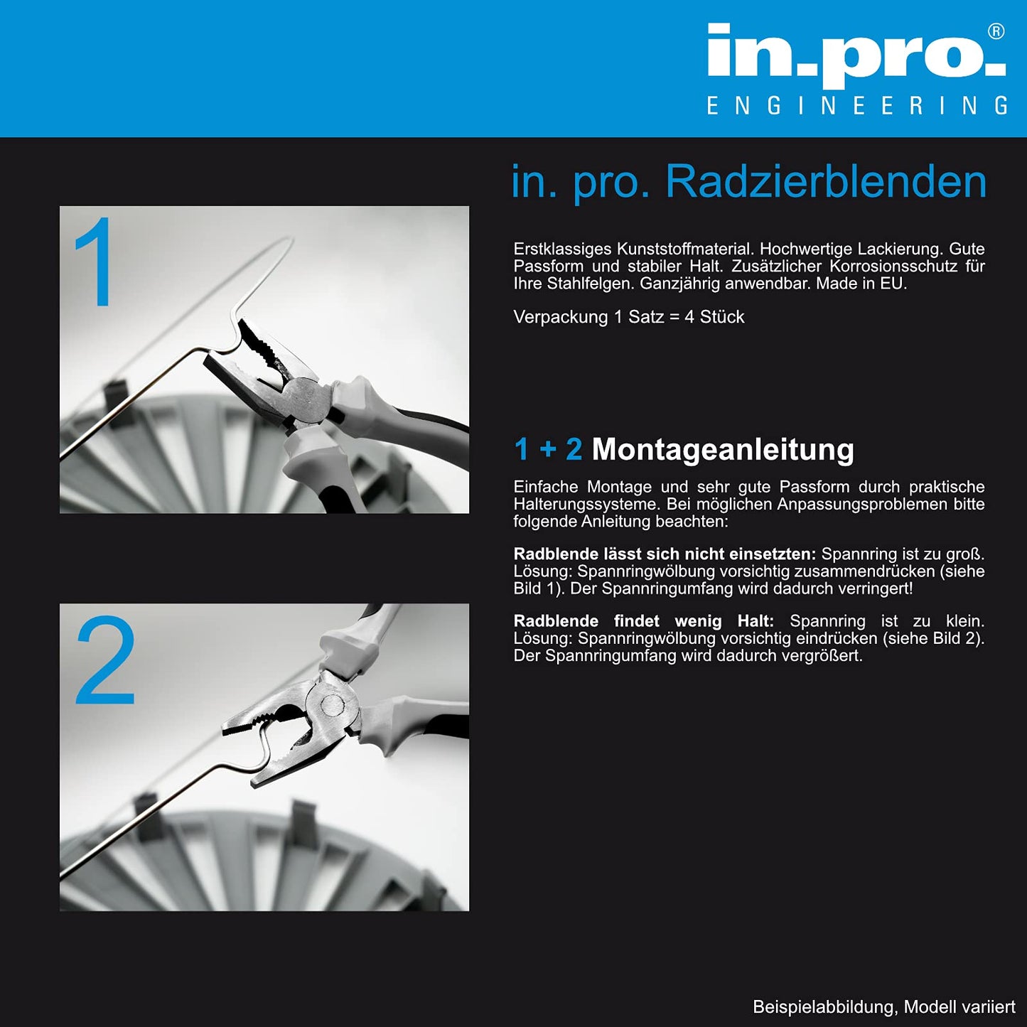 in.pro. engineering wheel trim Warrior 17 inch glossy black with chrome ring set of 4 pieces