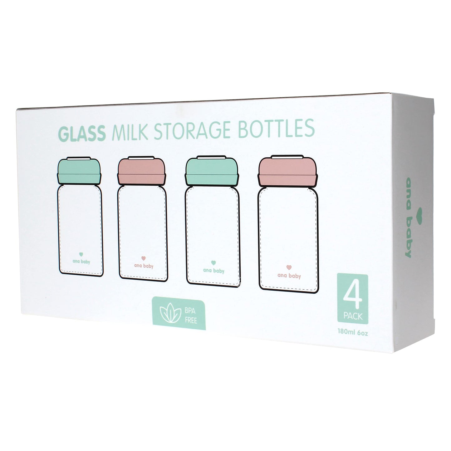 Premium glass breast milk storage bottles, 4 pieces, 180 ml, dishwasher, freezer and microwave safe (glass bottles for breast milk, 4 x 180 ml)