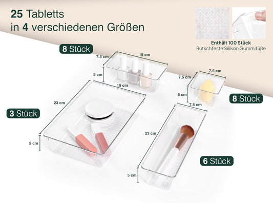 uandu Drawer Organizer, 25 piece set, Desk Organizer, Kitchen Organizer, Drawer Organizer, Vanity Organizer, Makeup Organizer, Drawer Divider, Bathroom Organizer, Kitchen Organizer.
