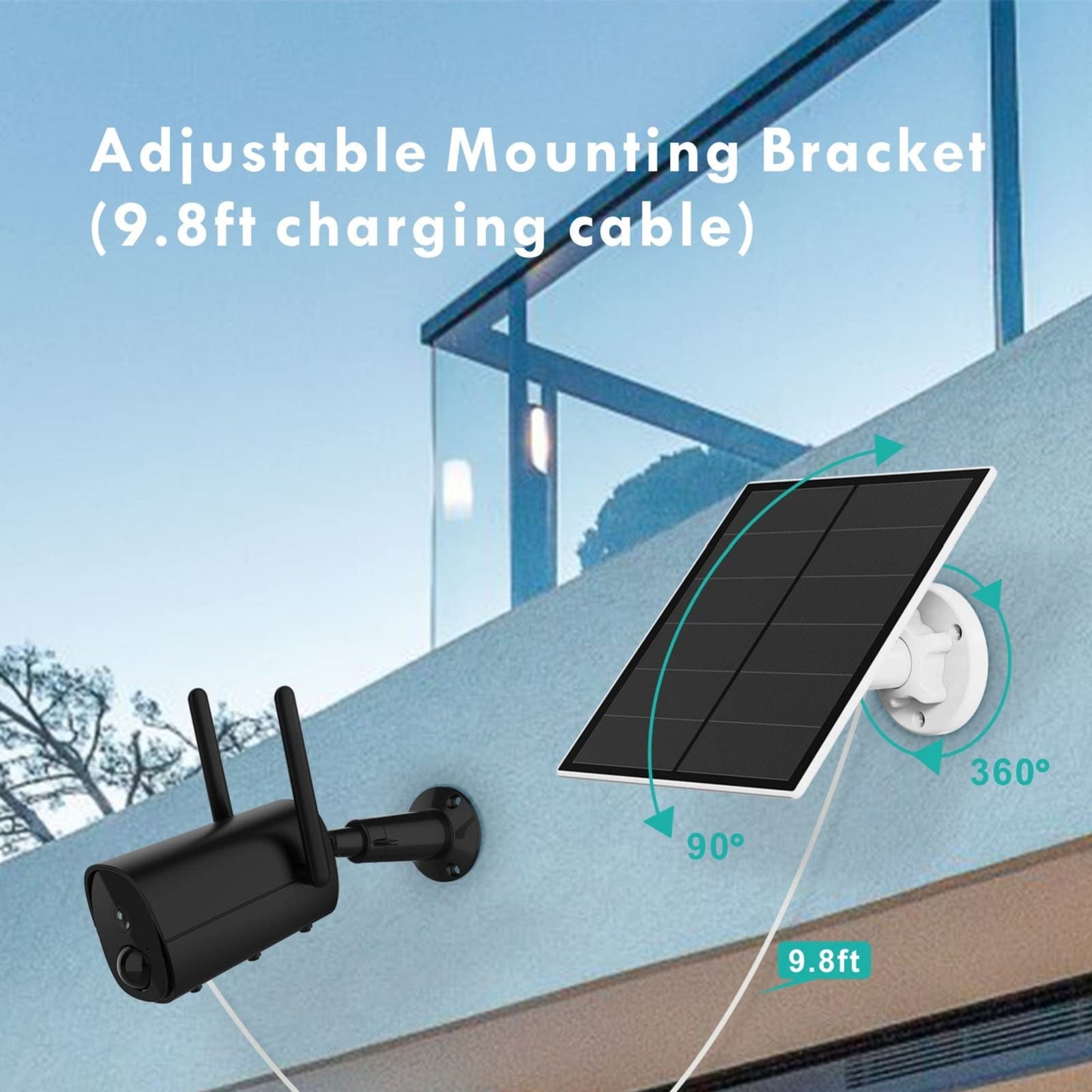 Solar panel for surveillance camera, 5W solar module for outdoor battery camera, solar panel with 9.8ft cable, adjustable wall mount, IP65 waterproof, 2 pack