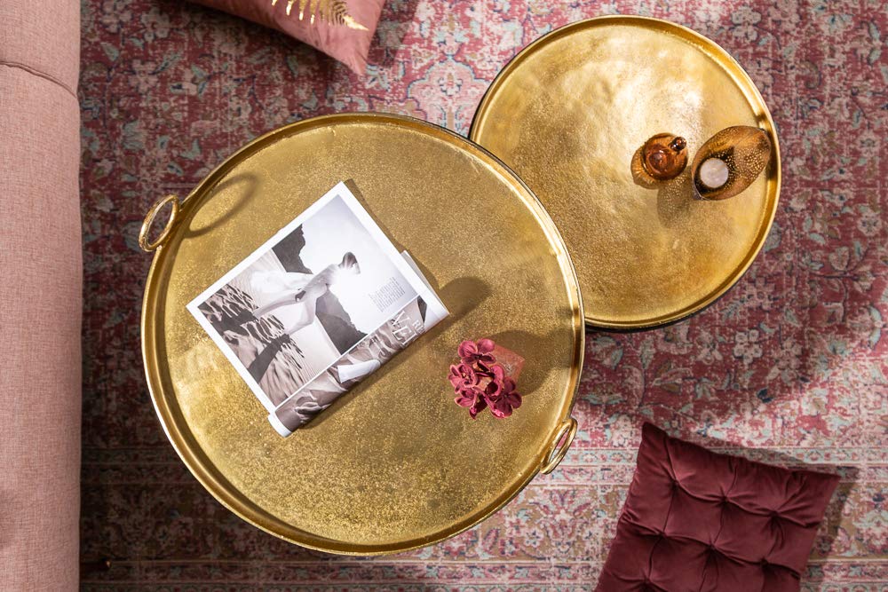 Invicta INTERIOR Elegant 2-piece set coffee tables Elements Gold black with removable tabletop set of tables