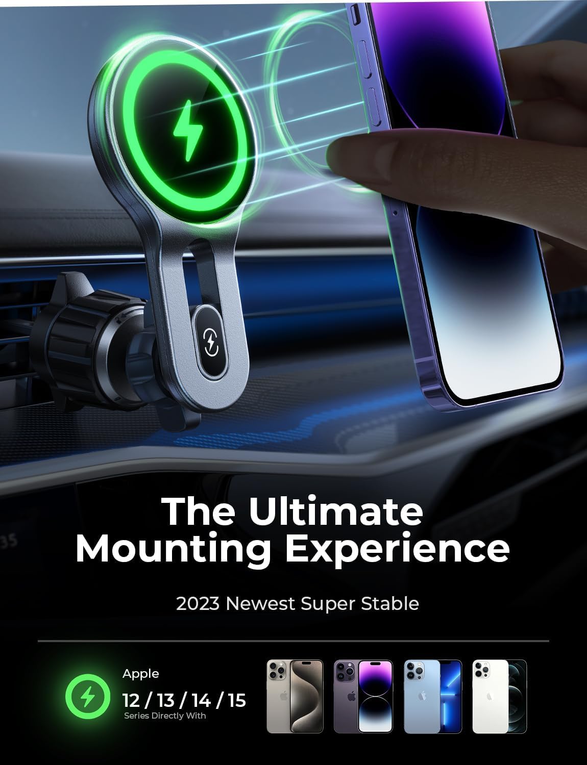 LISEN 15W for Magsafe car mount with charging function phone holder Car MagSafe charger Car Wireless Charger Car Magnet Phone Holder Car for iPhone 17/16/15/14/13/12 ProMax Mini Plus Series