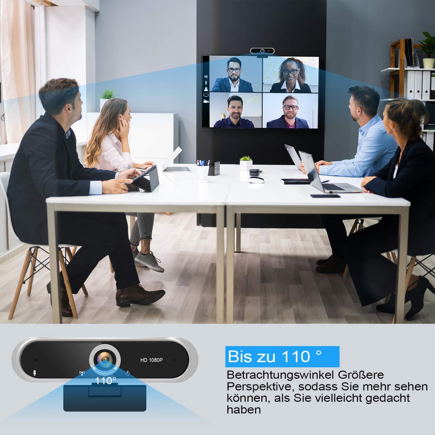 1080P webcam with microphone and webcam cover, tripod, plug & play, with automatic light correction, for laptop, PC, desktop, for live streaming, video calling, conference.