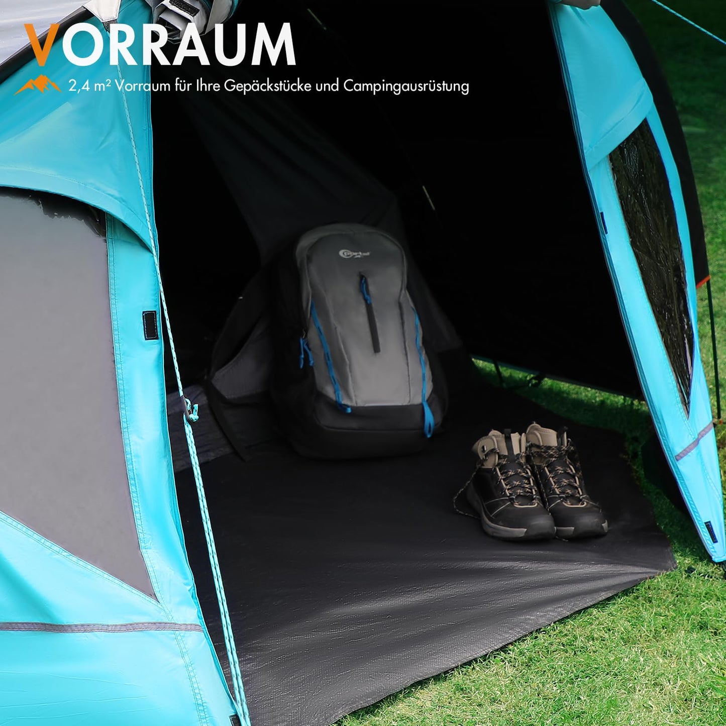 PORTAL Blackout tent for 3-4 people with front vestibule. Dome tent with 4000mm waterproof rating. Ideal for camping, traveling, festivals, and outdoor activities with family.