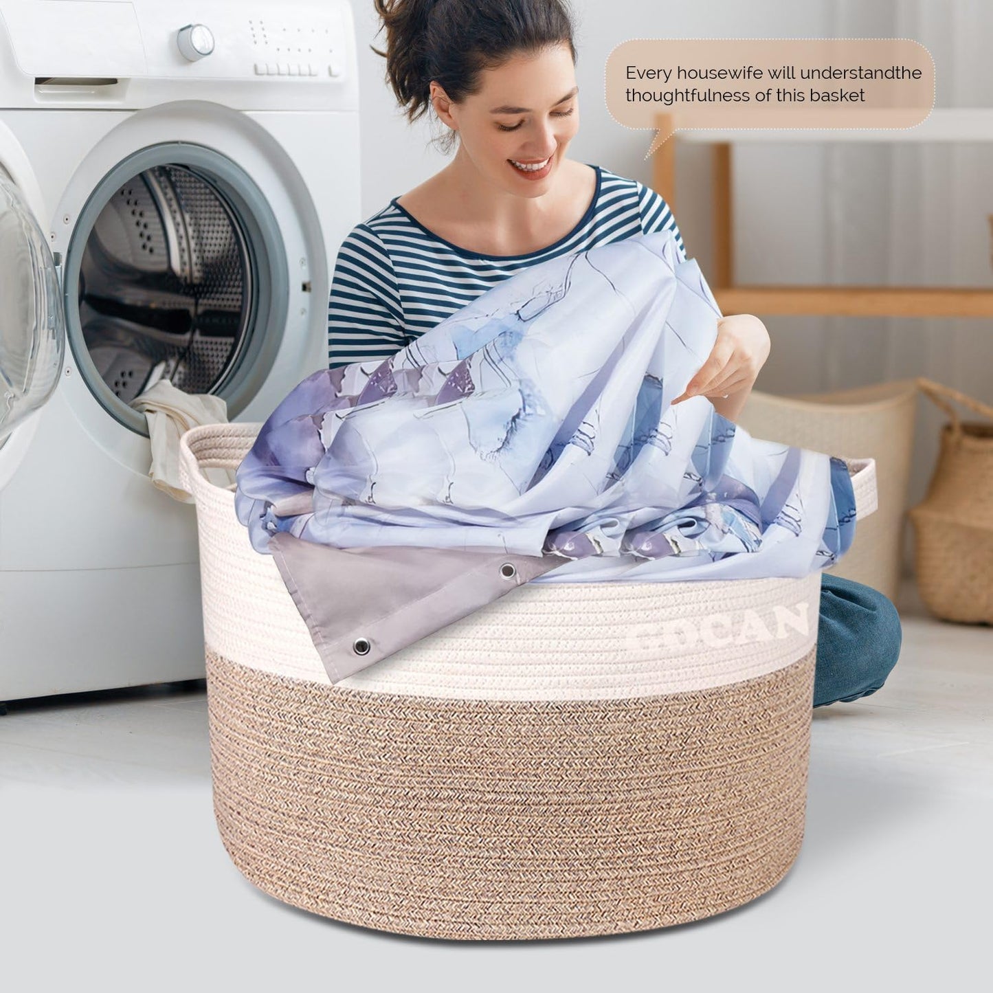 GOCAN XXXL storage basket large laundry basket D55XH35cm laundry collector storage basket for pillows basket braided baskets with handles for children's room jute basket