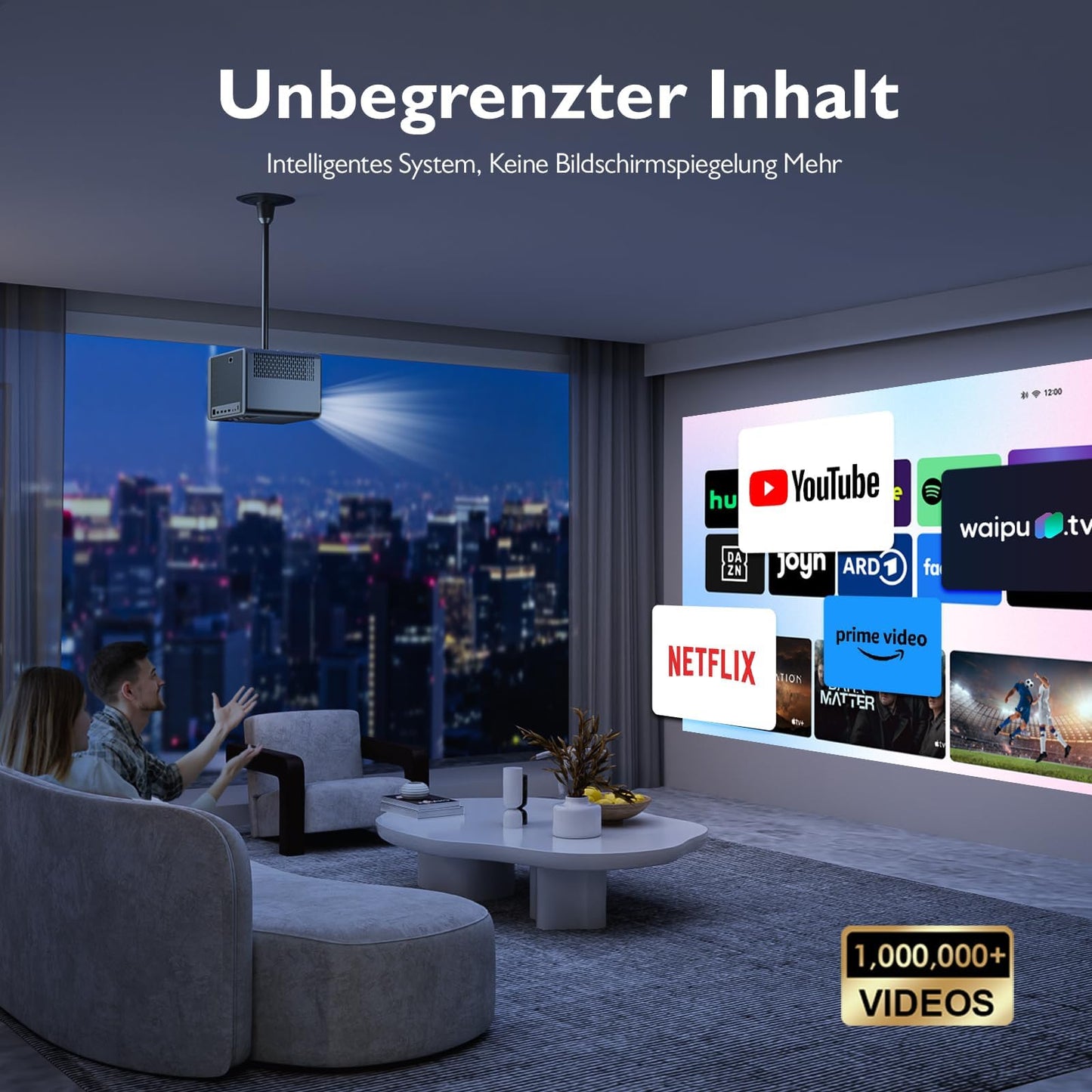 4K projector with Netflix, 1000 ANSI lumens projector auto focus/keystone correction daylight projector WiFi 6 Bluetooth, 1080P Full HD projector home theater Prime Video