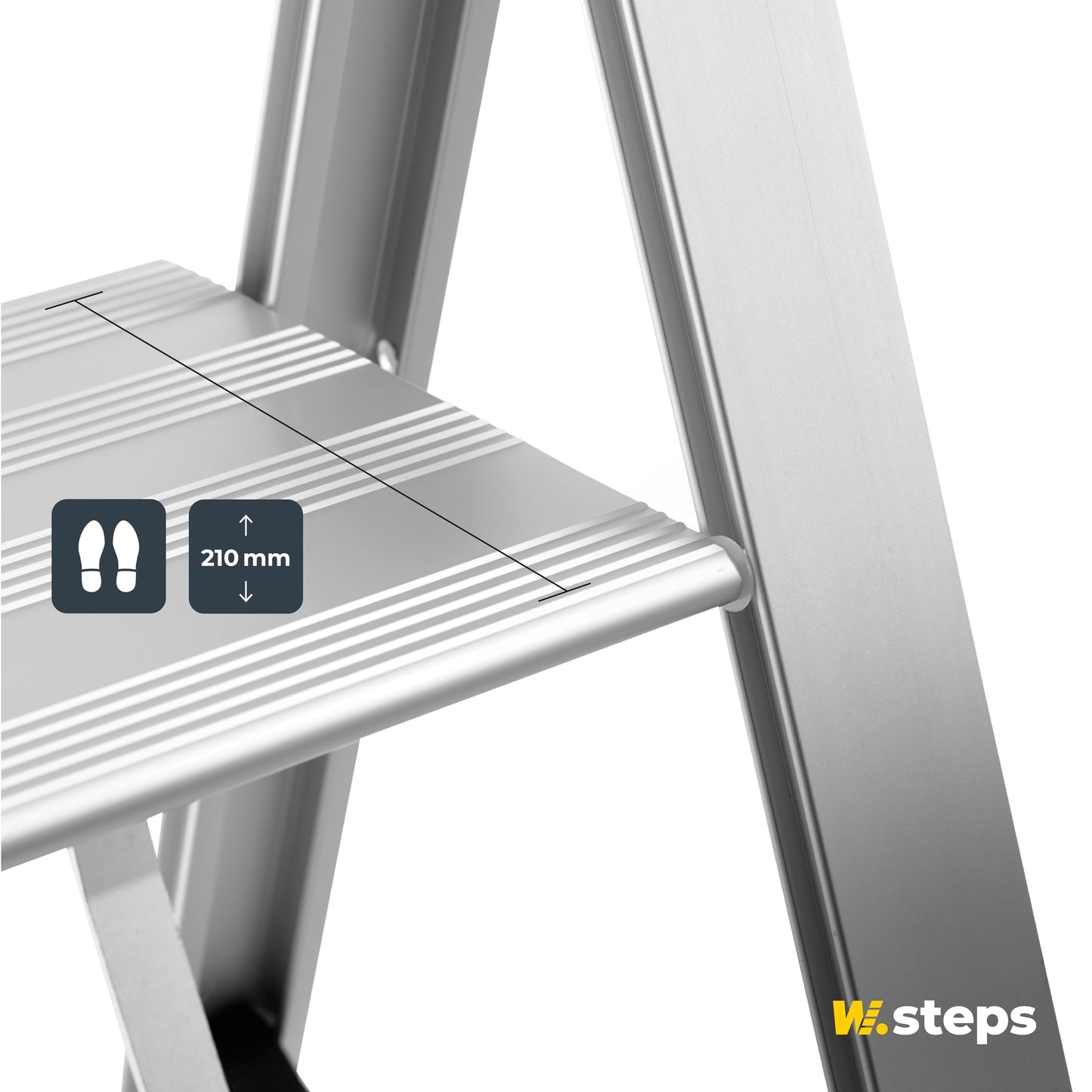 Aluminum folding step ladder Vikingstep Maxi by W.Steps 720mm high Load capacity up to 150kg Compact 2-step aluminum folding step ladder Only 35mm wide 728143