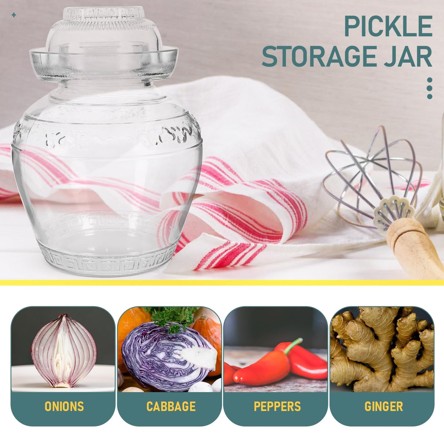 2.5-liter fermentation jar with lid, wide mouth, and airlock, transparent canning jar for kimchi, sauerkraut, kombucha, and more.