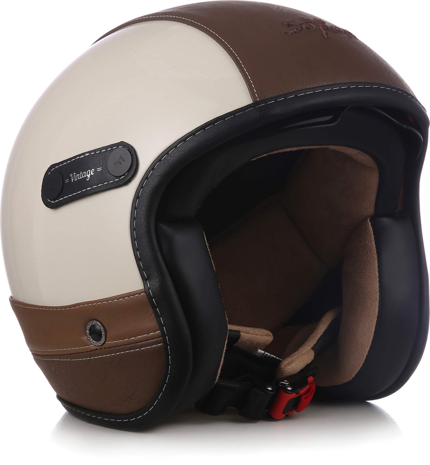 SOXON® SP-888 Pro "Urban Cream" · Jet helmet · Motorcycle helmet Scooter helmet Scooter helmet Moped helmet Chopper · ECE 22.05 Sun visor Leather design Quick release SlimShell bag XL (61-62cm)