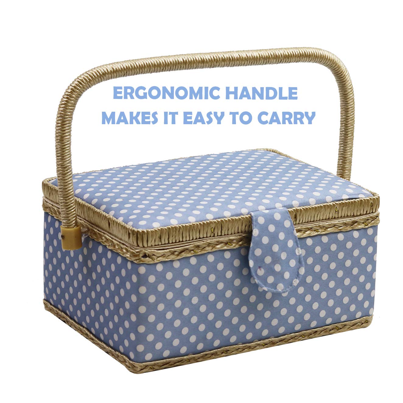 D & D sewing kit basket for home, storage and organization, portable, for needles, thread etc., sewing basket with accessories M blue