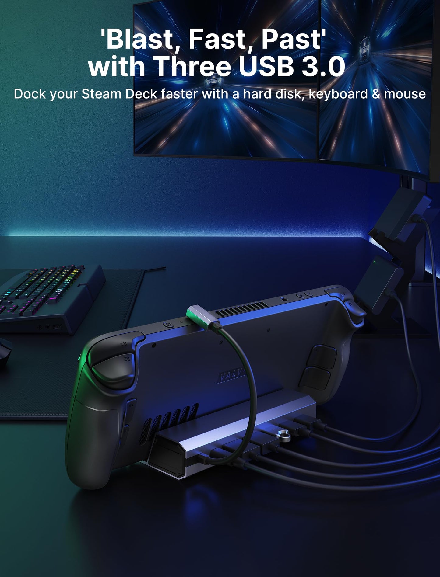 JSAUX 7-in-1 Docking Station compatible with Valve Steam Deck/OLED/ASUS ROG Ally/Lenovo Legion go/MSI Claw, featuring 4K@60Hz HDMI & DisplayPort, Gigabit Ethernet, 3 USB A 3.2, and USB C 100W-HB0702.