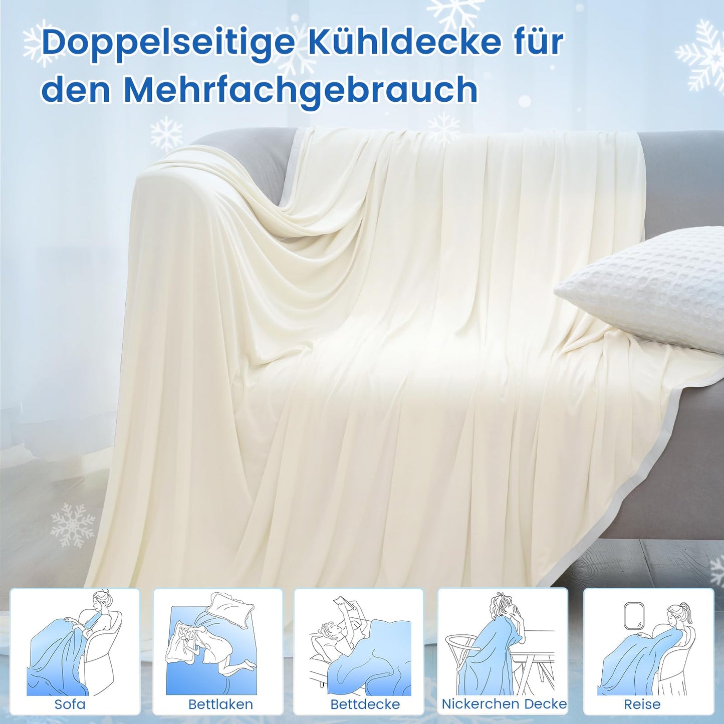 PHF Cooling Blanket 220x240cm, Arc-Chill Q-Max>0.5 double-sided self-cooling blanket, Sweat-absorbing and breathable Cream White Bedspread Sofa Blanket Living Room Blanket Travel Blanket (Cream White)