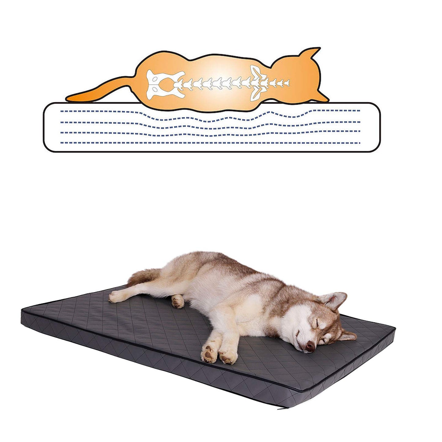 Lionto Dog Mat orthopedic with memory foam, joint-friendly dog pillow made of easy-care imitation leather, 100x70 cm, Quilted dog bed with removable cover and anti-slip coating, gray.