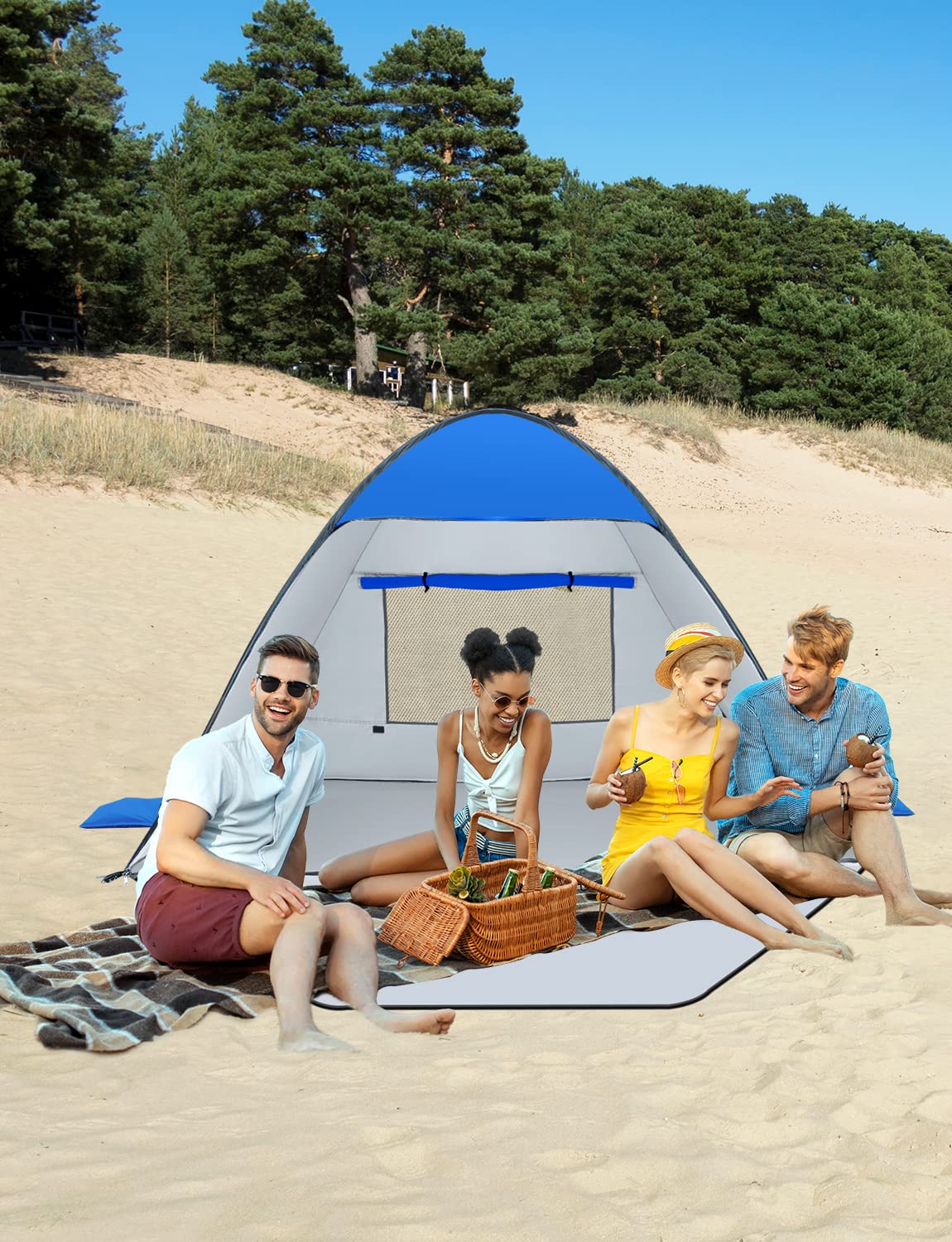 Glymnis Pop Up Beach Tent with Zipper Door UV Protection 50+ Windproof Compact Size Blue Beach Tent