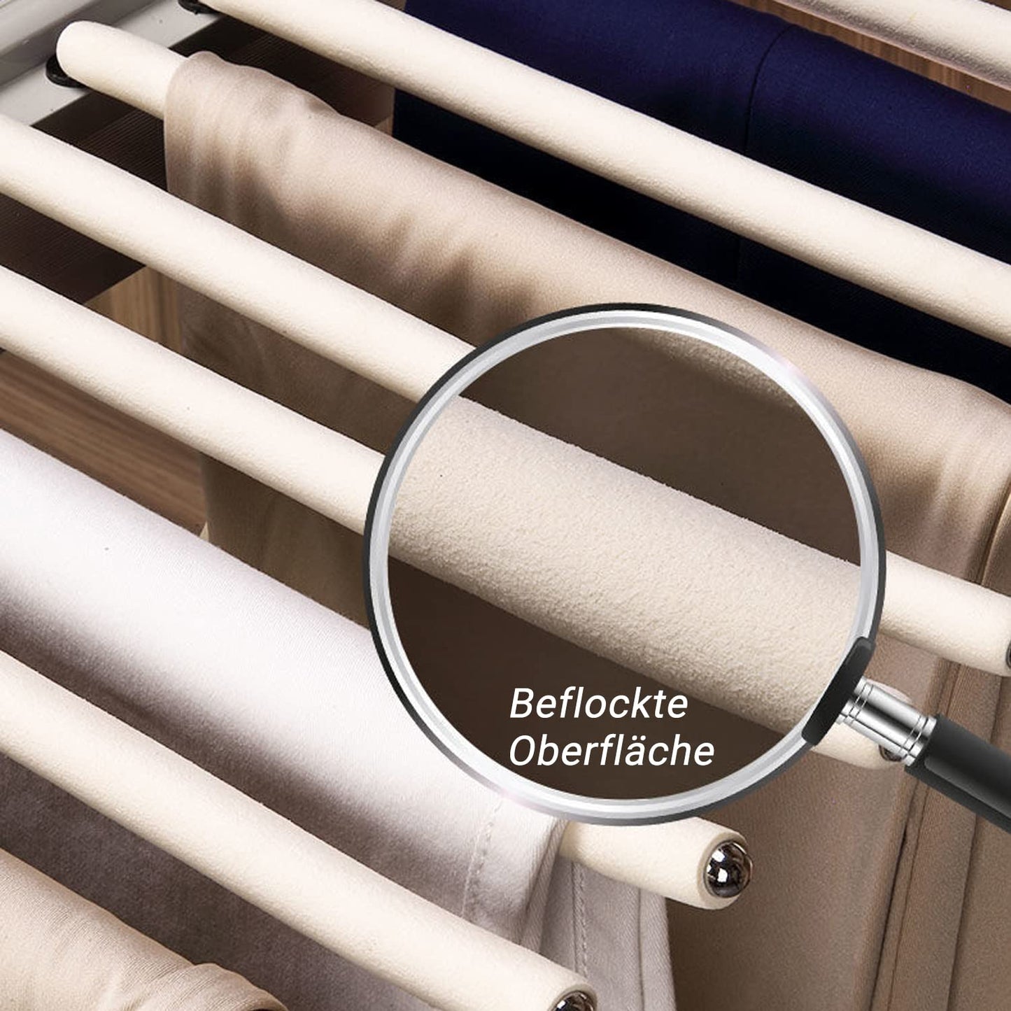 Pants hanger, extendable wardrobe pants pull-out, pants holder for closet, pants hanging, space-saving, beige.