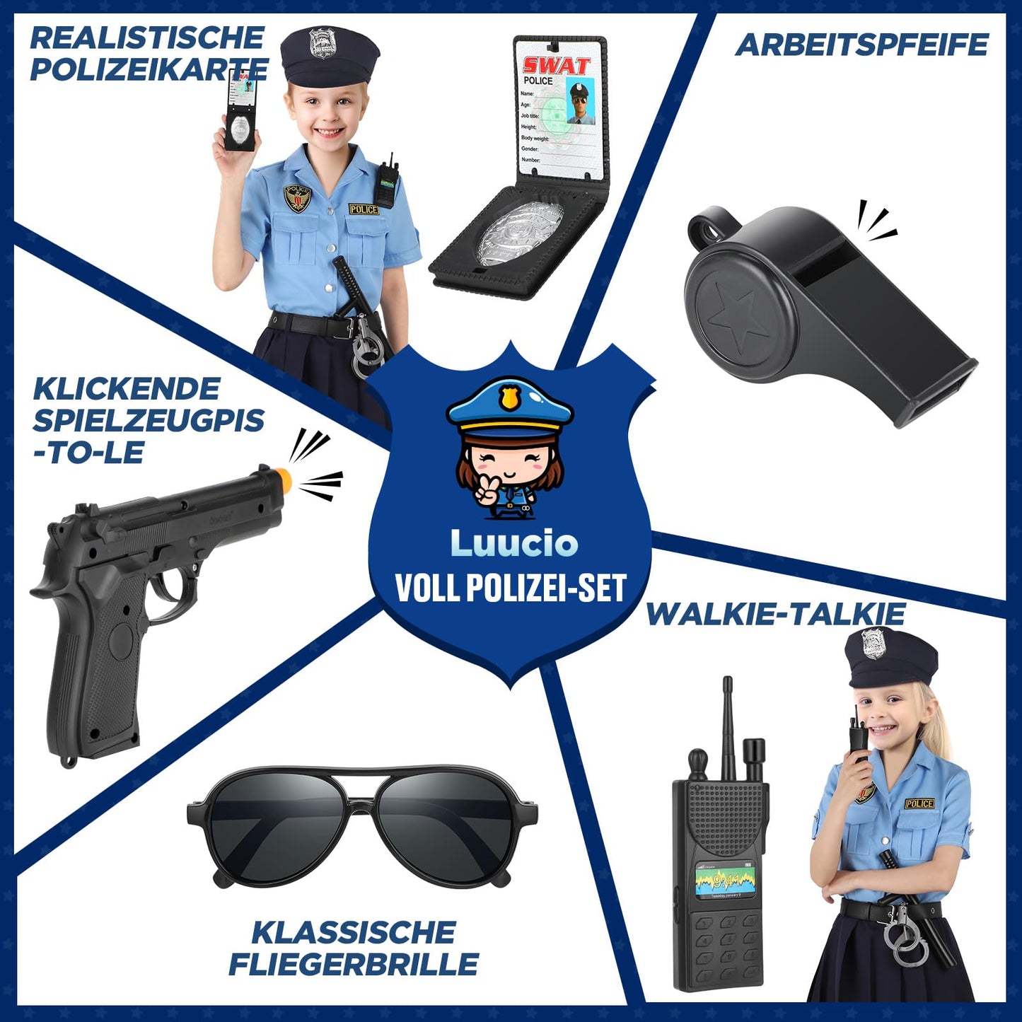 INNOCHEER Police Costume for Kids Boys and Girls - Halloween Carnival Costume - Police Toy (Large 8-10 Years)