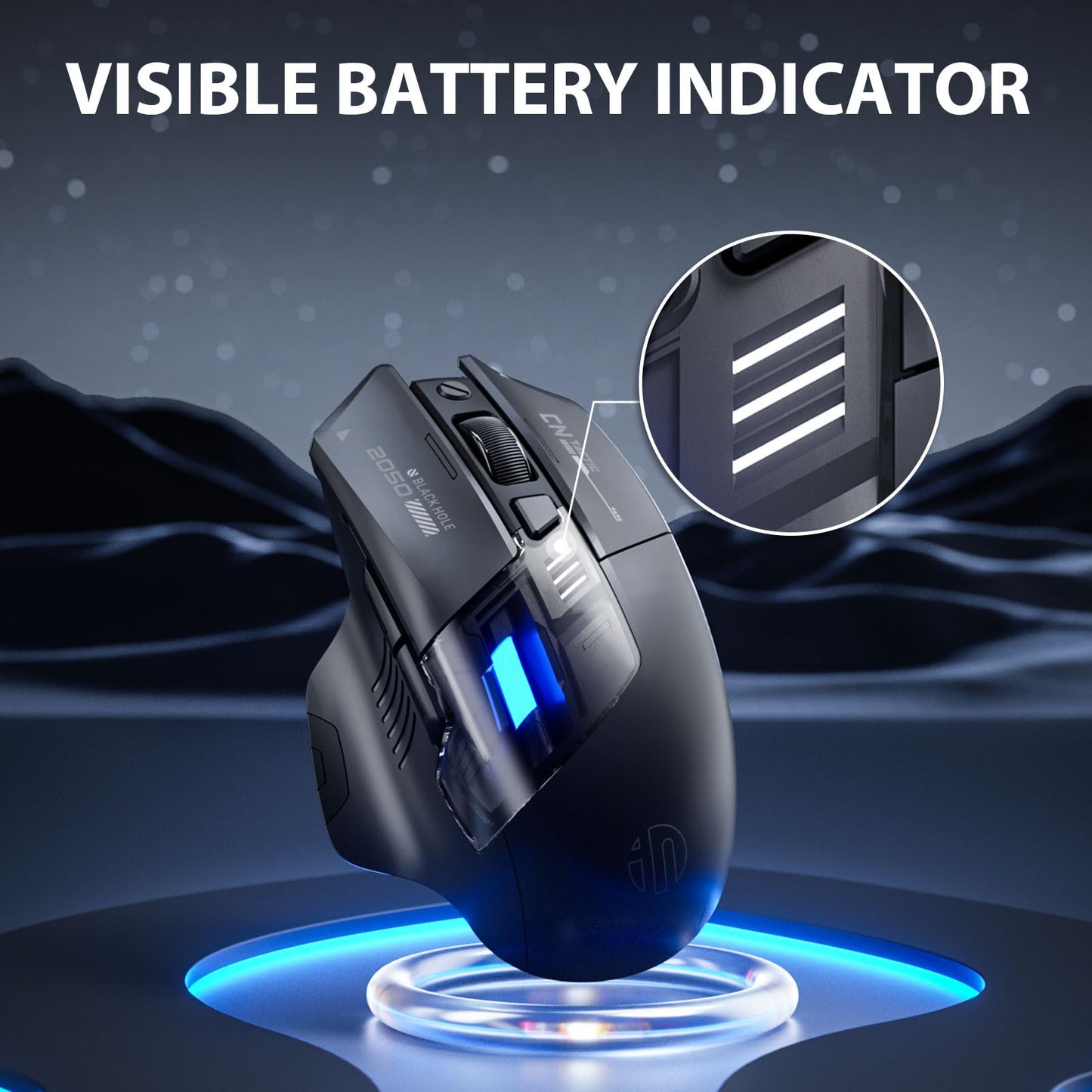 Inphic A9 Explorer Bluetooth Mouse, Dual-Mode Bluetooth 5.0/2.4G Wireless Mouse, Rechargeable, 2400 DPI, RGB Breathing Light, Visible Battery Indicator, Wireless Mouse for Laptop/PC/Computer.