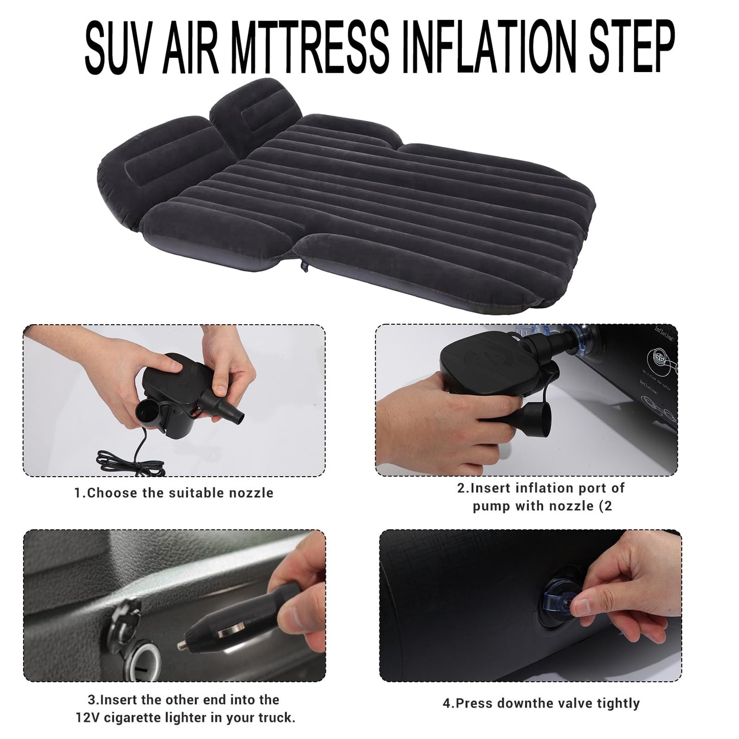 Icelus Car Mattress, 195 * 130 * 15 cm SUV Car Inflatable Mattress Air Mattress Trunk with Air Pump, Car Rear Seat Thicker Combo Bed for Travel Camping Outdoor