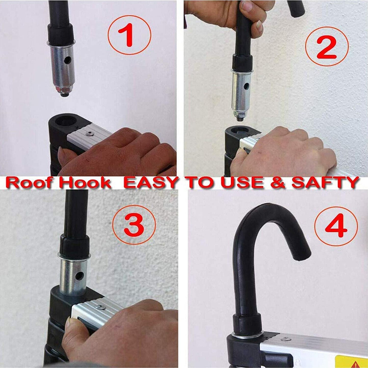3.8m / 12.5FT telescopic folding extendable extension ladder Multipurpose ladder EN131 certified Max. Load 150kg / 330lb with detachable roof hook
