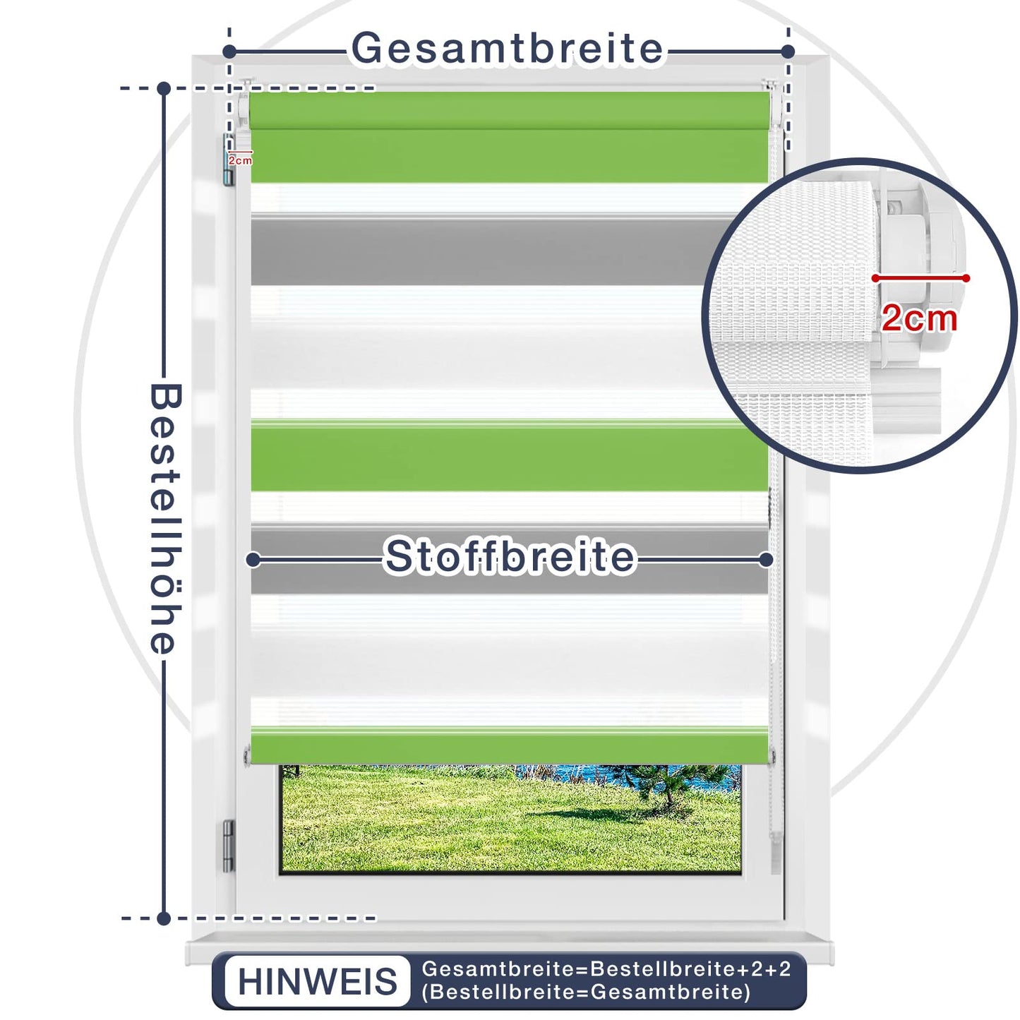 Zarnan Double Roller Blind Clamp Fix without drilling Green-grey-white 40x140cm (fabric width 36cm) Duo Roller Blind opaque Zebra Roller Blinds for windows without drilling for living room kitchen office translucent