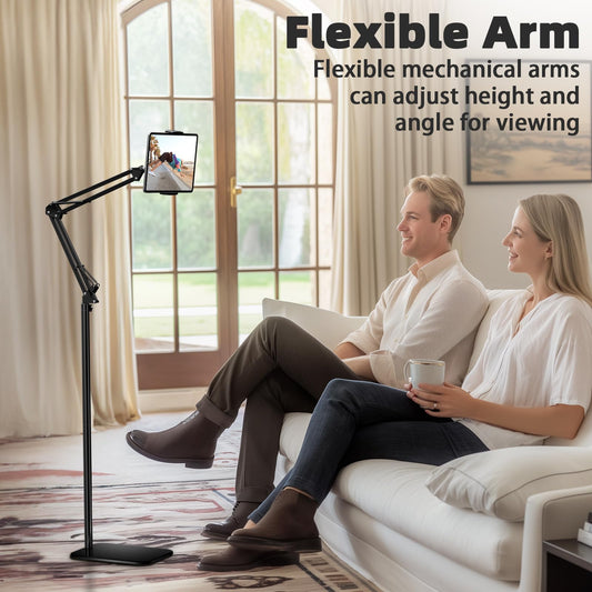 BluuSuuk Tablet Floor Stand with Adjustable Foldable Tablet Arm, Tablet Holder for iPad iPhone iPad Air Mini Kindle Samsung Tab or other 4.7-12.9 inch phones or tablets - Black