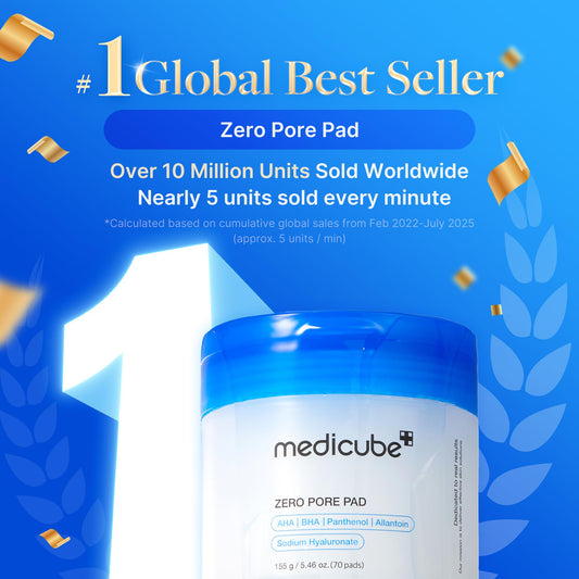medicube Zero Pore Pads 2.0, dual-textured facial toner pads for exfoliation and pore care with 4.5% AHA lactic acid & 0.45% BHA salicylic acid. Ideal for all skin types, Korean skincare. Contains 70 units.