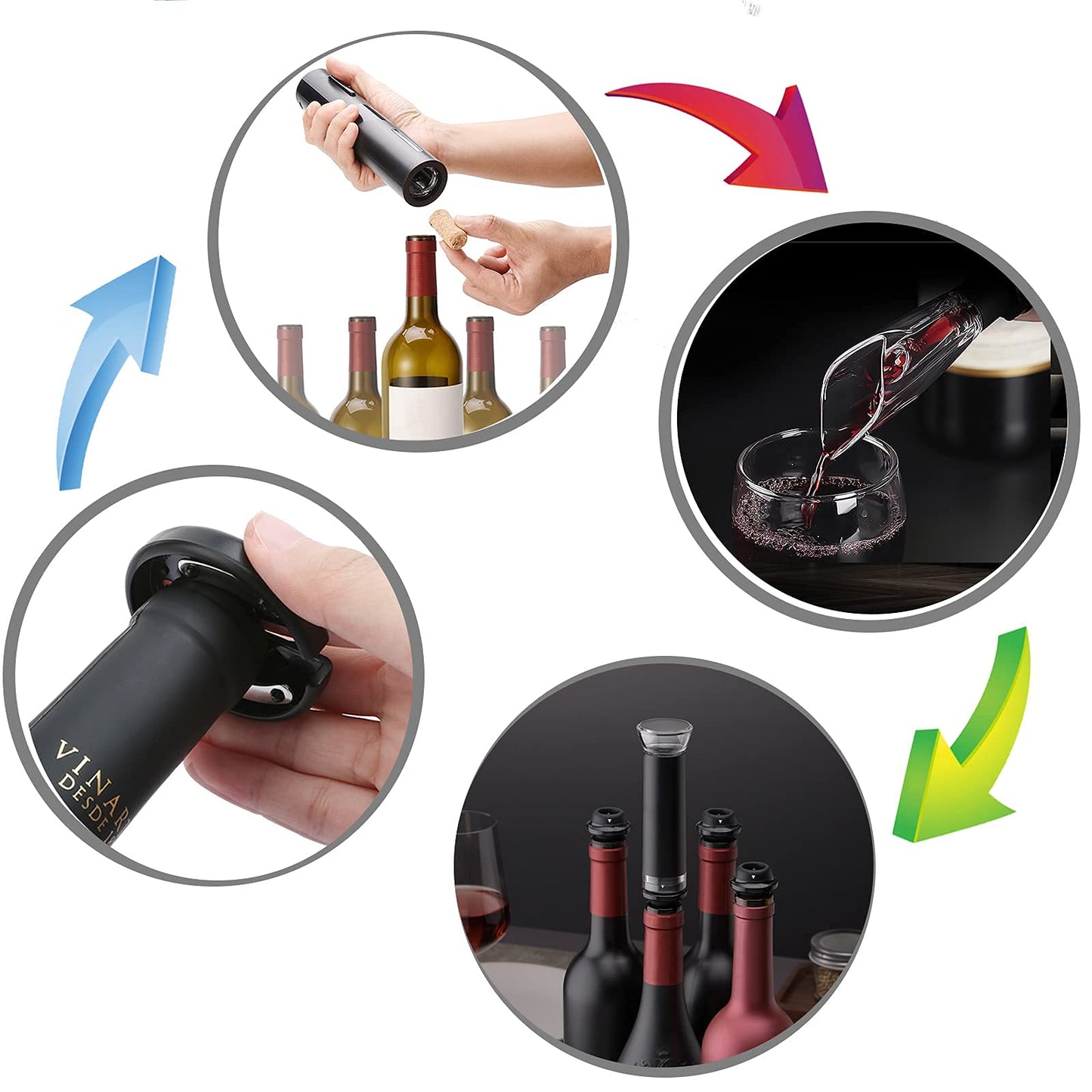 IraXpro Electric Corkscrew, Electric Bottle Opener, Wine Opener, 7-in-1 Electric Wine Bottle Opener Set includes foil cutter, wine pourer, wine pump, vacuum wine stopper, storage base.