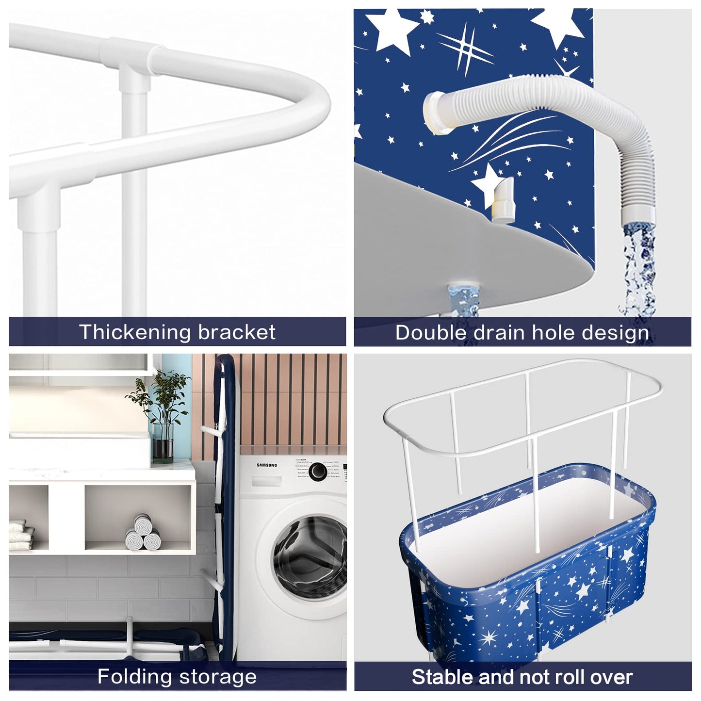 Adoture Folding Bathtub for Adults, Portable Plastic Bath Tub for Kids, Mobile Spa Bathtubs for Adults with Drain and Backrest, and 10 Bath Pockets