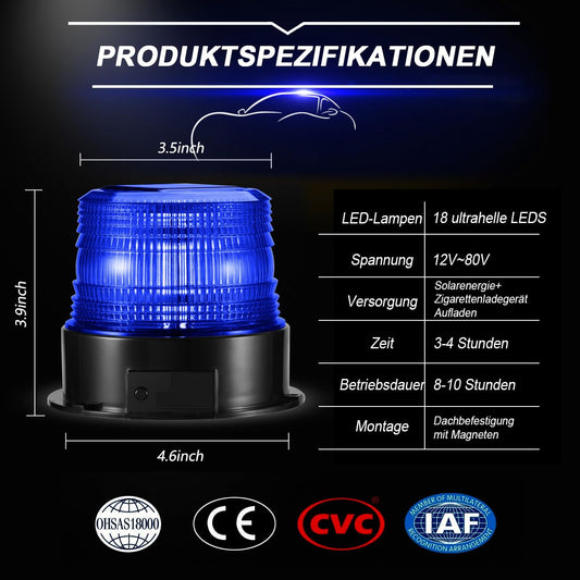 antom 12-24V LED beacon blue light warning light with magnetic base for trailer, camper SUV - 4 different modes.