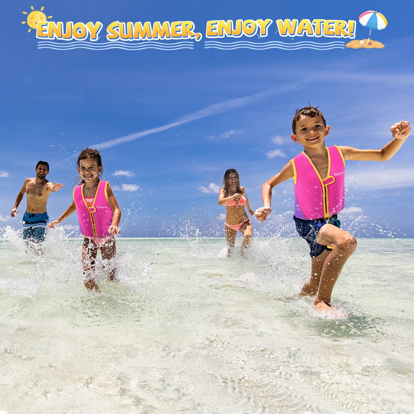Petiyark Adjustable Kids Swim Vest, Neoprene Swim Aid for Children, Lightweight and comfortable, Supports swim training, Suitable for boys and girls aged 3-6 years - Pink.