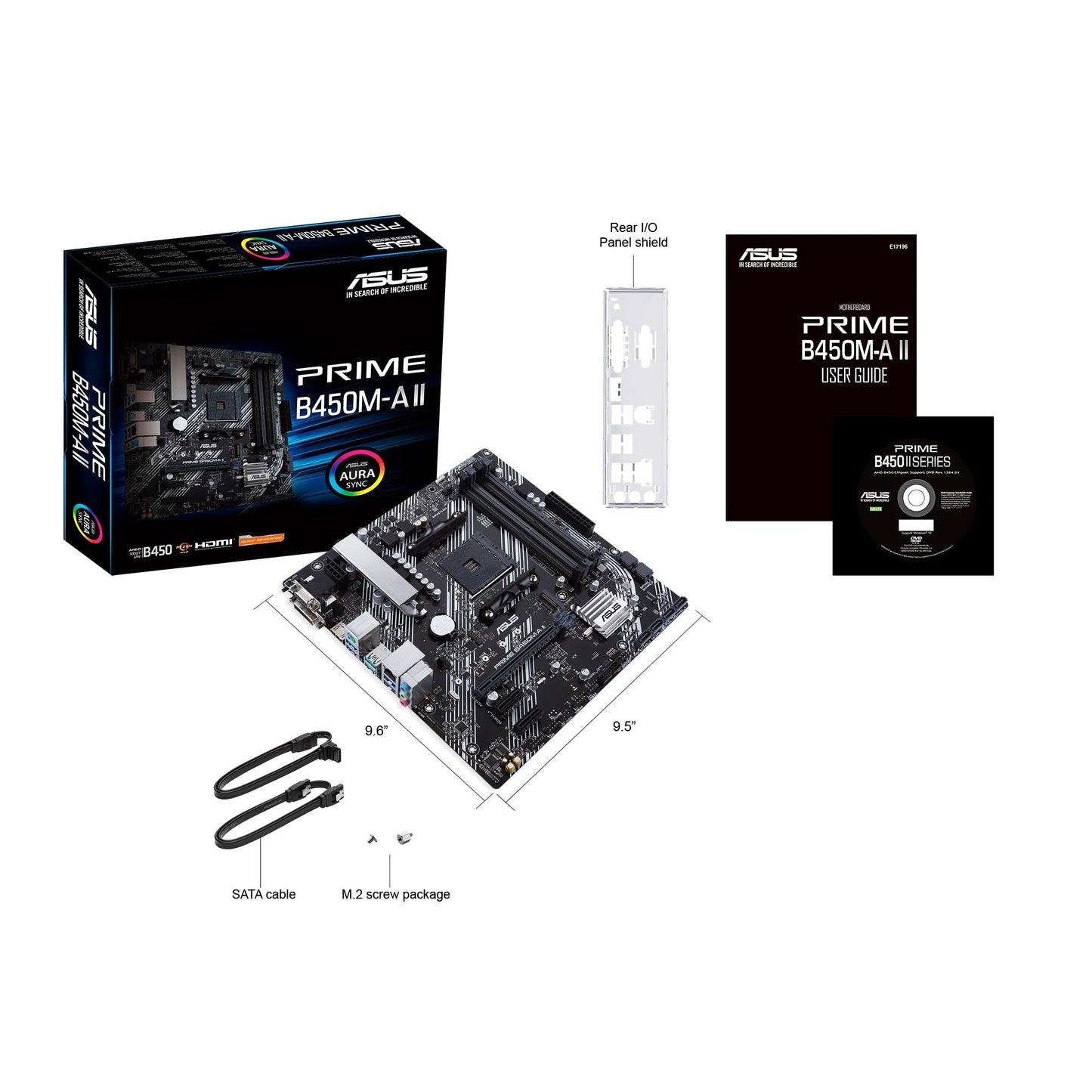 Asus Prime B450M-A II motherboard Socket AM4 (mATX, AMD Ryzen, DDR4 memory, M.2, SATA 6Gbit/s, USB 3.1 Gen 2 Type-A, Aura Sync)
