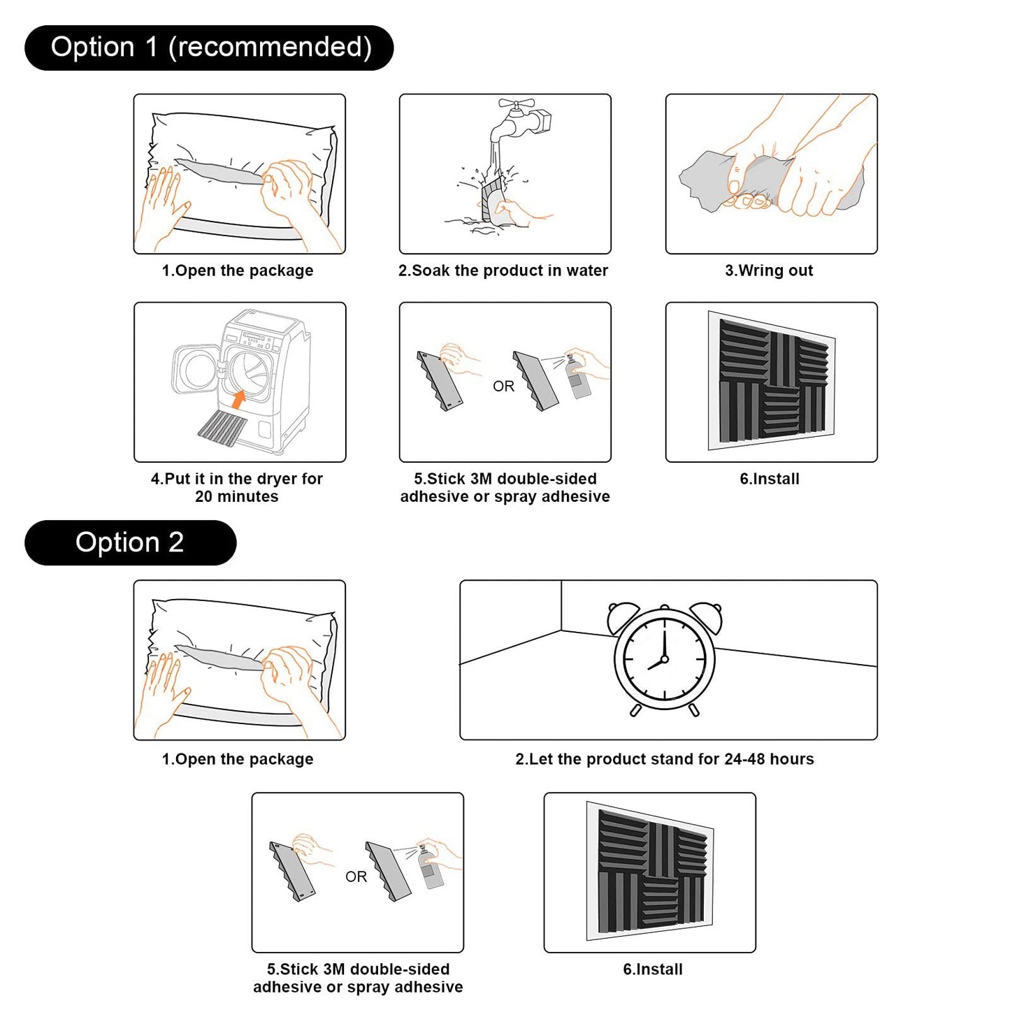 JBER 48 pieces Acoustic Foam Acoustic Panels, 2.5 x 30.5 x 30.5 cm Sound Absorber Acoustic Foam Soundproofing for Recording Studio, Black