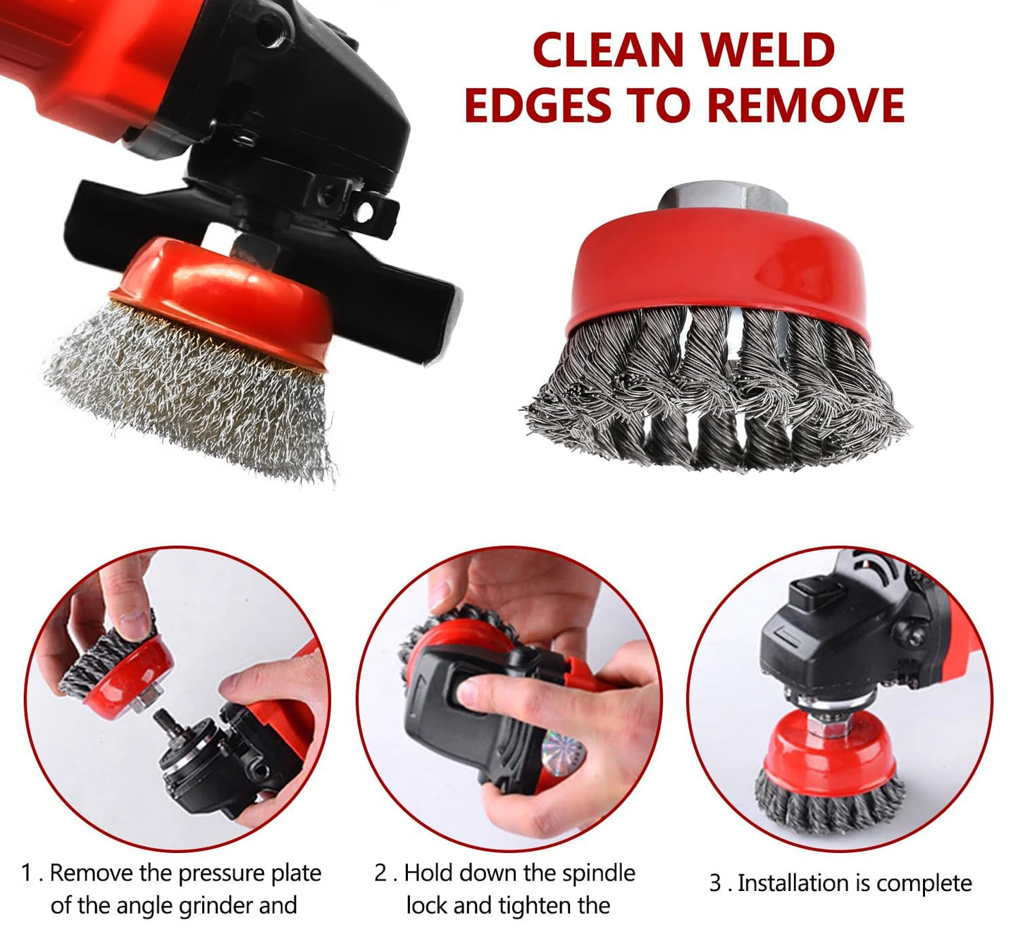 6 Piece Angle Grinder Wire Brush Set, M14 Steel Brush Attachment for Drill, 75/100 mm Wire Brush for Angle Grinder, Cup Brush for Drill, for garden weed and moss.