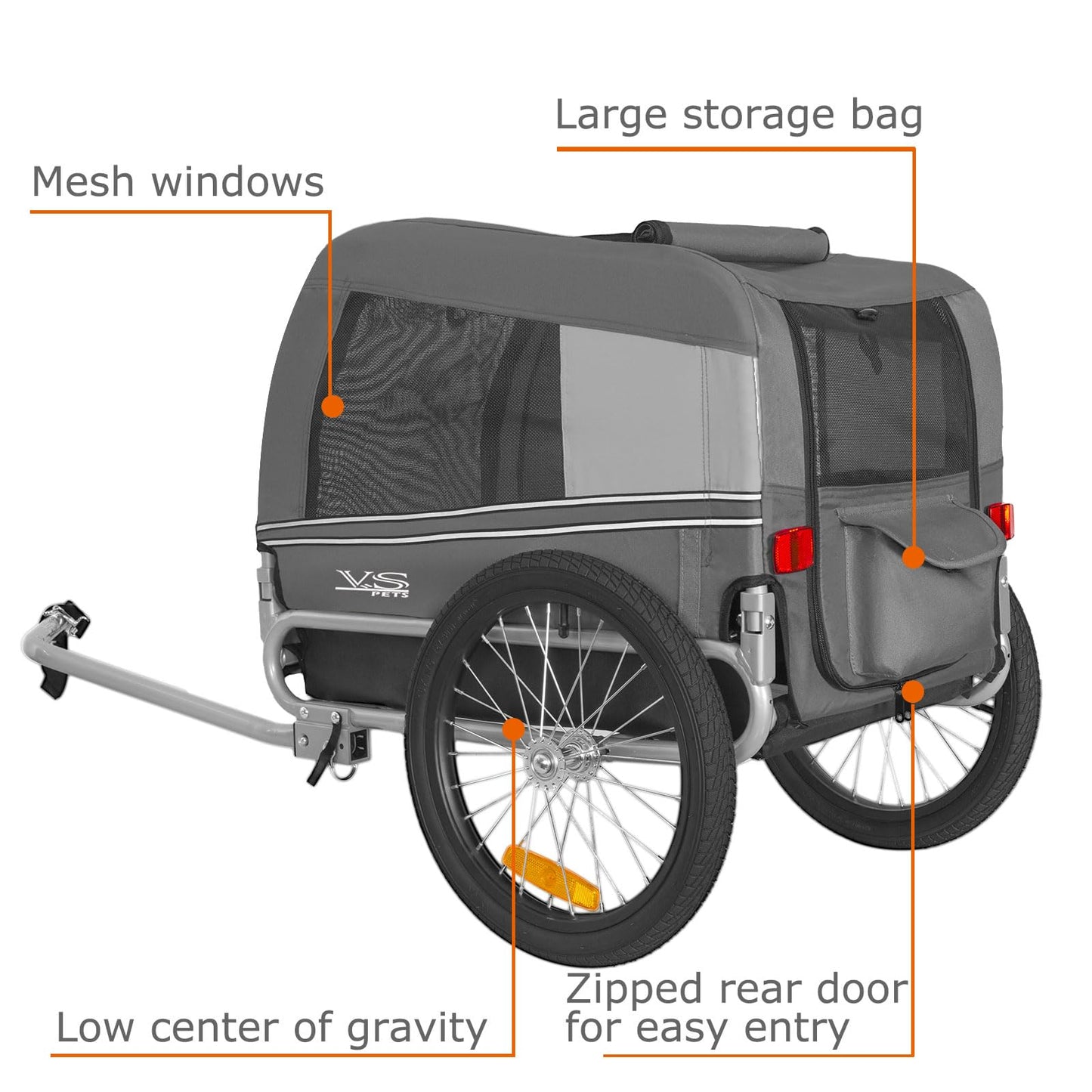 Tiggo VS Pets M Dog Trailer Bicycle Trailer for Dogs Dog Bike Trailer 80201 (Gray)